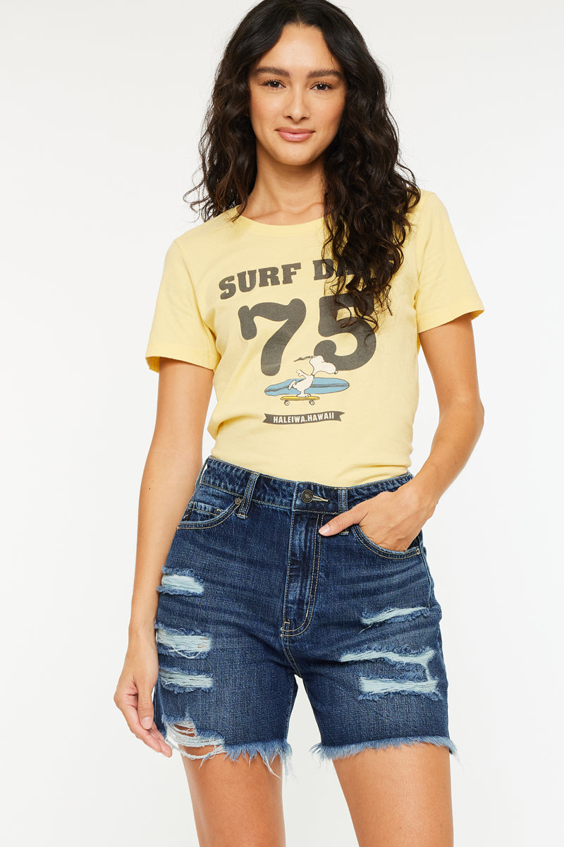 Jansen Ultra High Rise Boyfriend Shorts for Women - Comfortable Stretch Denim Shorts with Distressed Hem - Perfect for Casual Outfits, Summer Vacations, and Beach Days