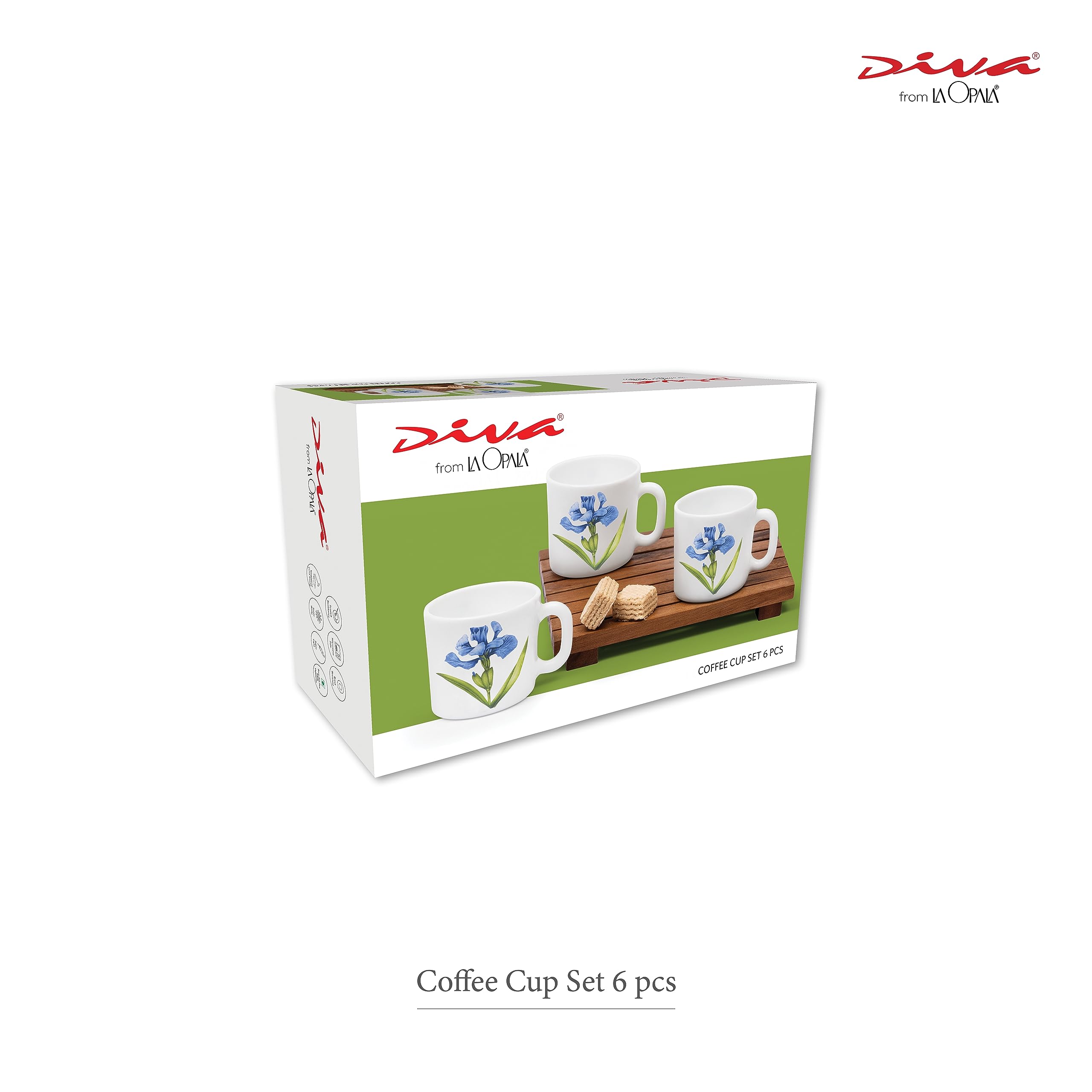 La Opala Diva Opal Glass Coffee Cups Set of 6 - 120ml Grace Red Microwave Safe Tea & Coffee Mugs | Extra Strong Toughened Super Light Super White Glassware | Perfect for Home, Office, Cafes & Restaurants