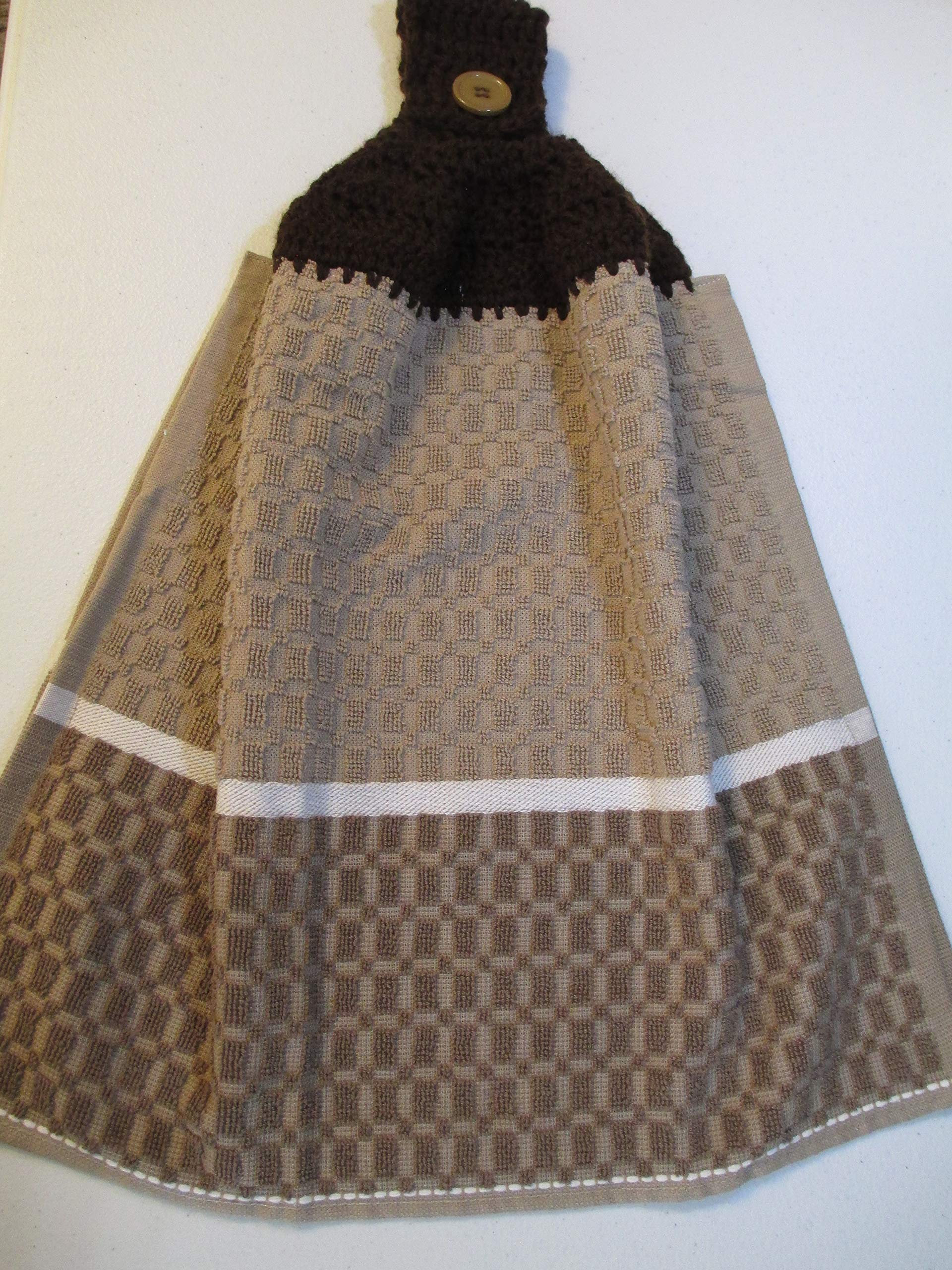 Handmade Crochet Brown Kitchen Towels - Set of 2 Dark Brown Cotton Dish Towels for Drying Dishes, Wiping Countertops & Rustic Farmhouse Decor