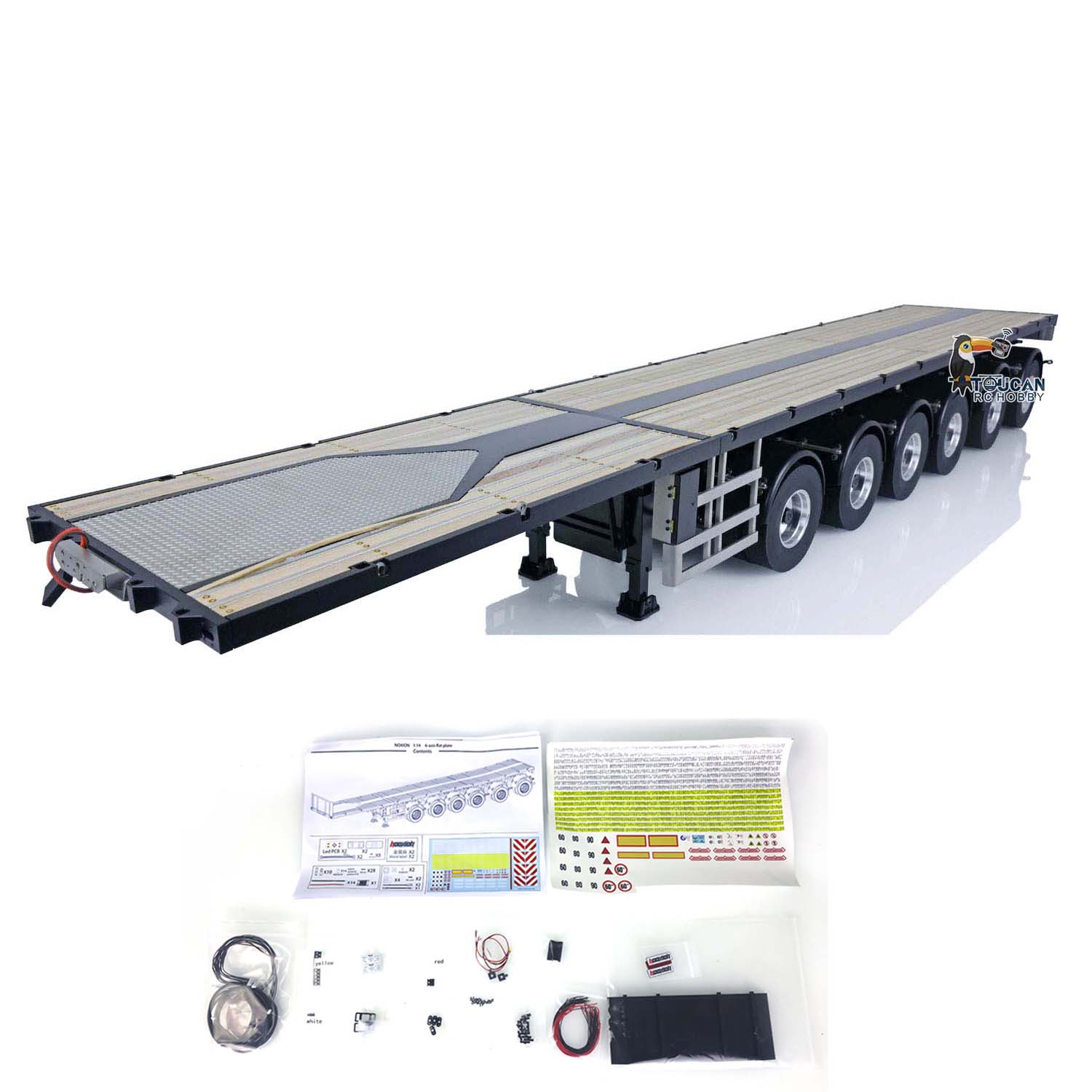1/14 Scale Fury Bear 6-Axle Flatbed Trailer for RC Tractor Trucks - DIY Radio Controlled Hobby Model Kit (Pre-Assembled & Painted) - Perfect for Construction Site Scenes & Trucking Simulations