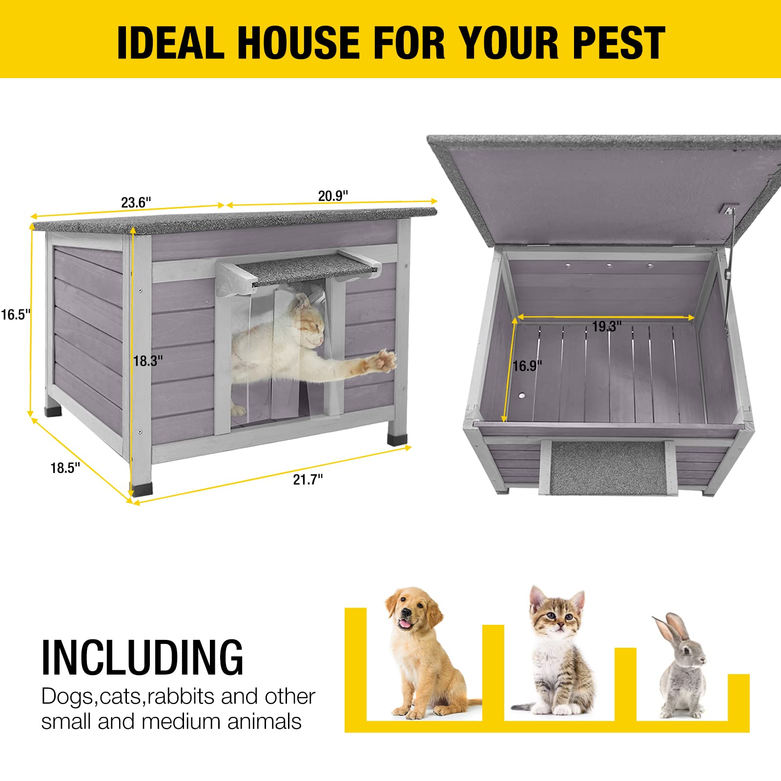Aivituvin Weatherproof Wooden Cat House for Outdoor Cats - Durable Feral Cat Shelter with Removable Roof, Perfect for Backyard, Garden & Patio Use