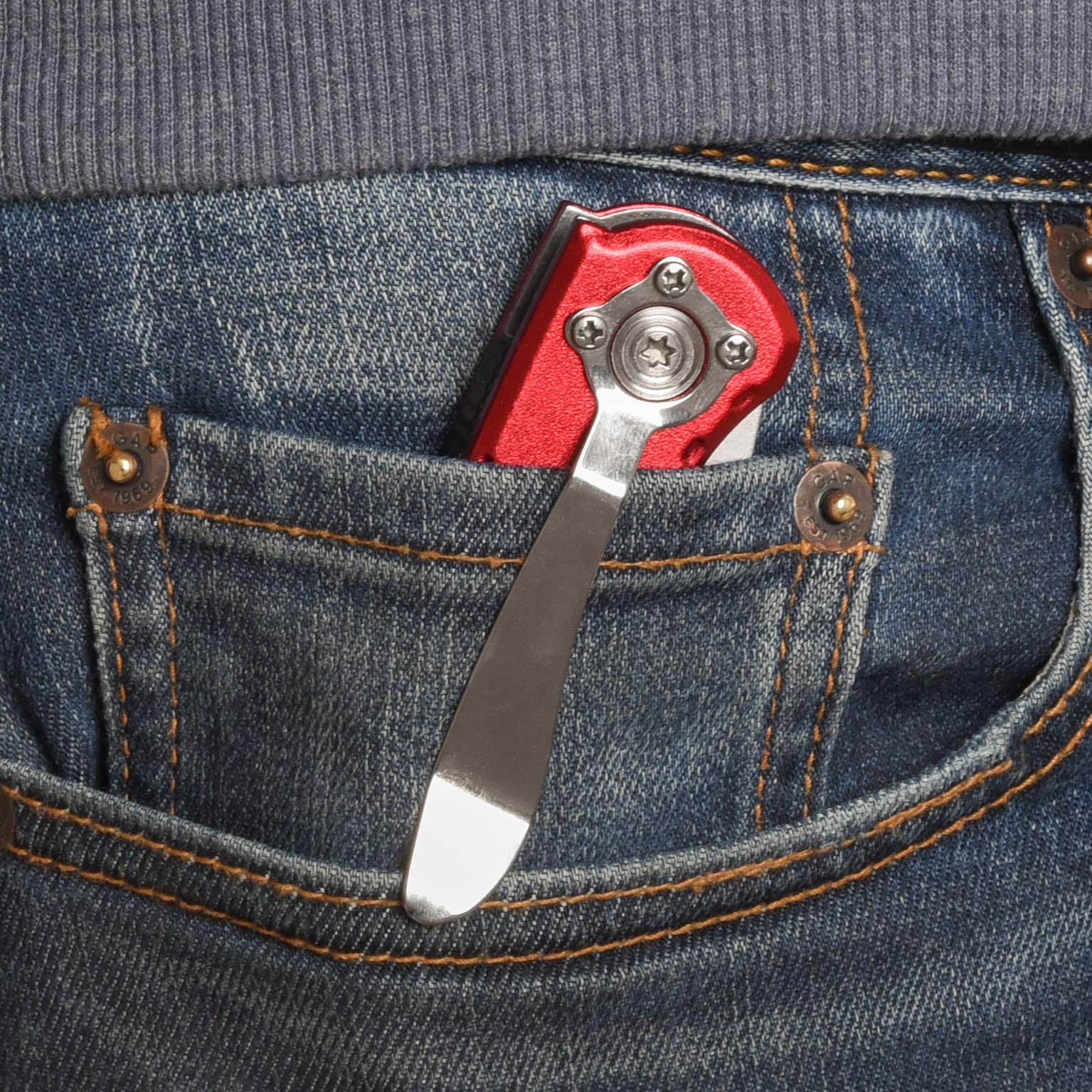 Heavy Duty Folding Utility Knife with Belt Clip - Compact Pocket Knife for Camping, Hiking, Outdoor Survival & Everyday Carry (Red)