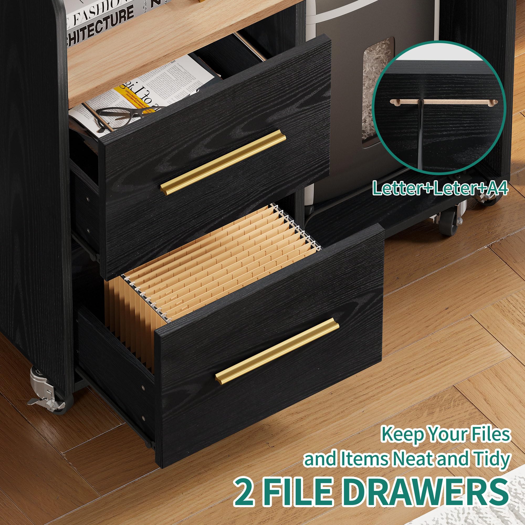 YITAHOME File Cabinet with USB Charging Station, Home Office Printer Stand Cart - Organize A4, Letter & Legal Size Files - Black Office Furniture for Workspace & Small Business Storage