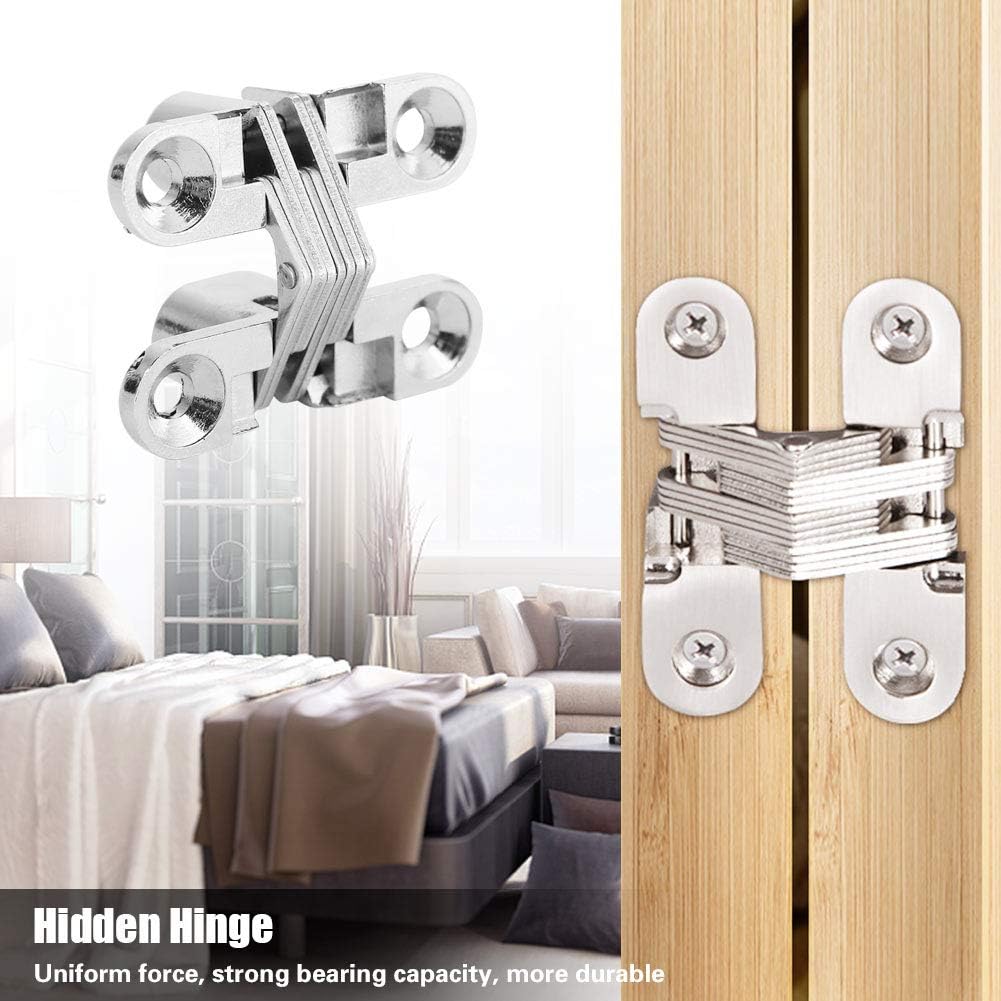 2PCS 180 Degree Hidden Hinges - Zinc Alloy Invisible Concealed Cross Door Hinges for Cabinets & Furniture - Easy Installation Cabinet Hardware Kit (XS) | Perfect for Kitchen Cabinets, Wardrobes, and DIY Furniture Projects