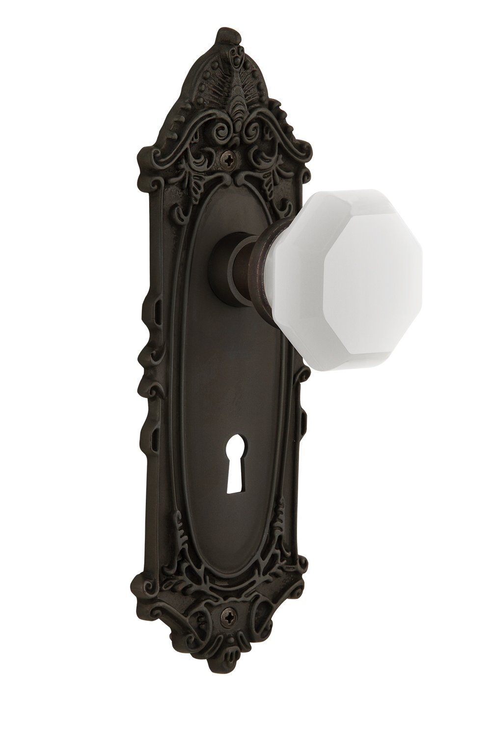 Victorian Style Waldorf White Milk Glass Knob with Keyhole - Nostalgic Warehouse 748539 - 2.375