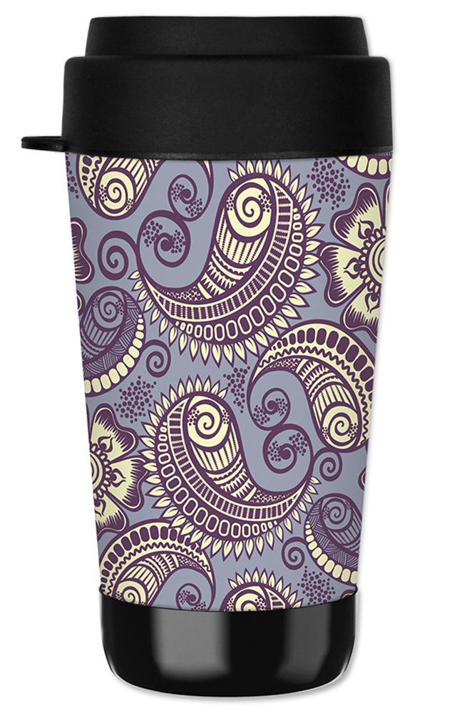 16oz Insulated Travel Mug with Removable Wetsuit Cover - Lavender Paisley Design - Perfect for Coffee, Tea & Hot/Cold Drinks On-The-Go