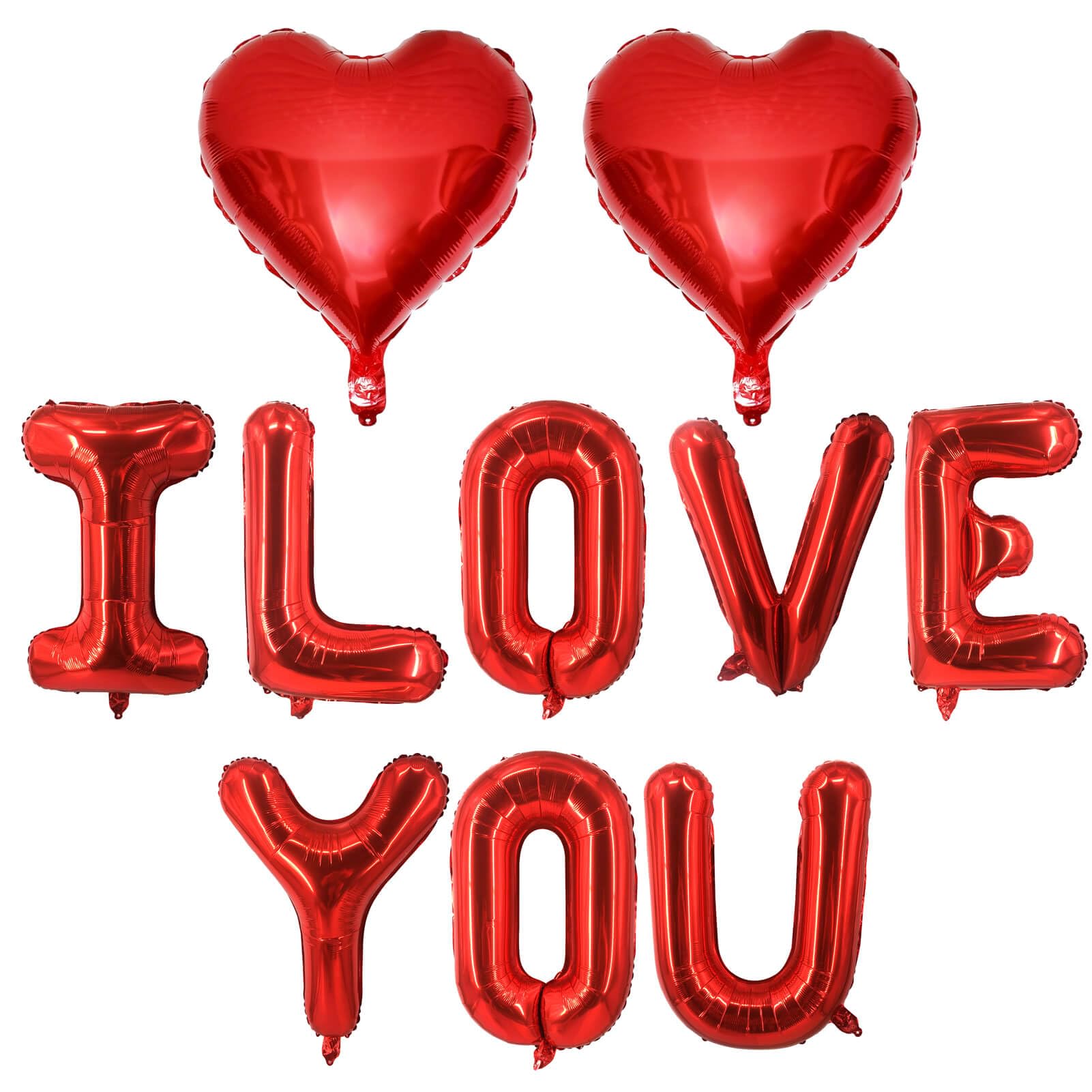 Red Heart Shaped Balloons - I LOVE YOU Valentine's Day Balloons for Wedding, Bridal Shower & Party Decorations - Perfect for Romantic Proposals, Anniversary Celebrations and Couple Photos