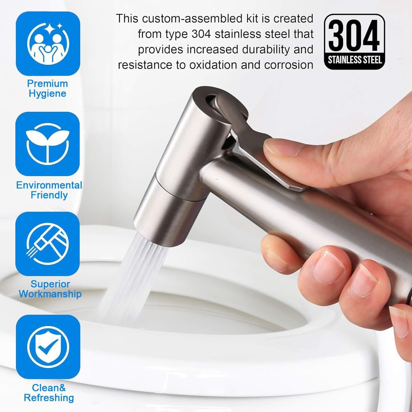 Stainless Steel Handheld Bidet Sprayer for Toilet - High Pressure Anti-Leak Hose Kit for Personal Hygiene, Baby Care & Toilet Cleaning (Silver) | Perfect for Bathroom Upgrades, Baby Diaper Changes & Enhanced Personal Cleanliness