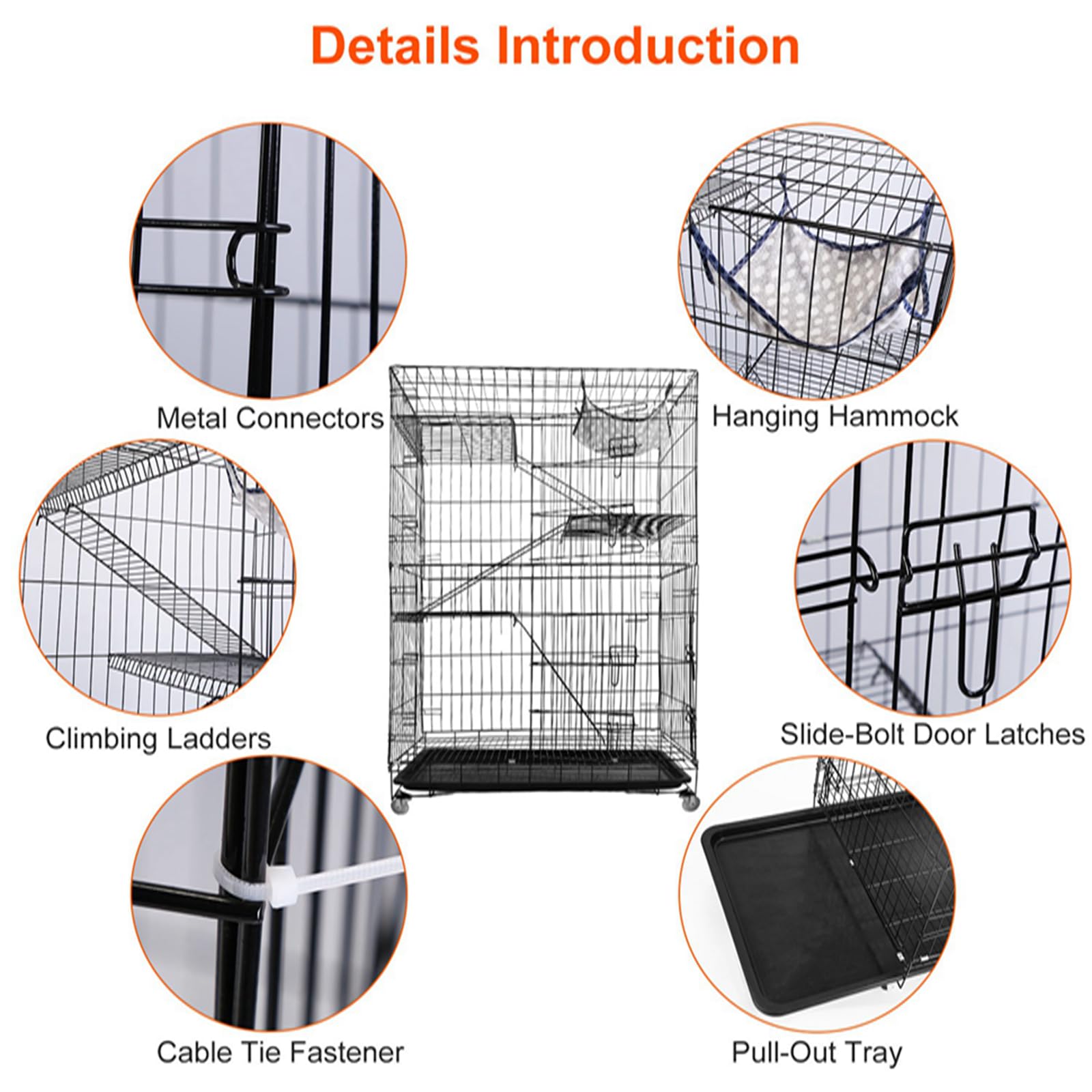iMounTEK 4-Tier DIY Cat Playpen - Indoor Metal Cat Enclosure with 360° Lockable Wheels, 3 Doors & Ladders, Hammock for Cats & Small Pets (Black) - Perfect for Multi-Cat Homes, Play Areas & Small Animal Habitats