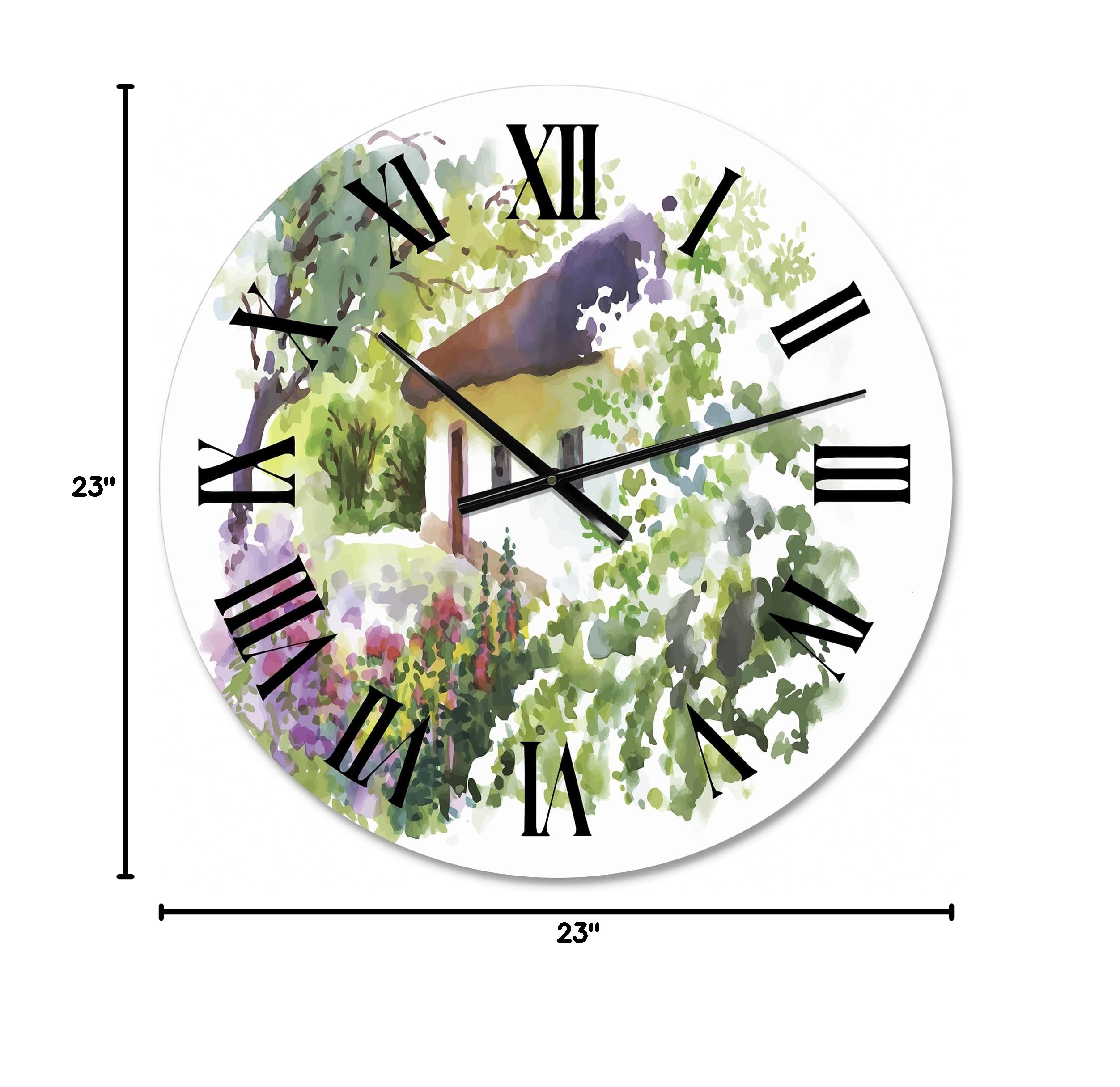 DesignQ Traditional Wall Clock - 'Rural Village On A Green Summer Day' Landscape Nature Wall Art for Living Room, Bedroom & Office Decor | Large 12/14/16 Inch Silent Non-Ticking Clock | Perfect for Home, Farmhouse & Rustic Interior Design