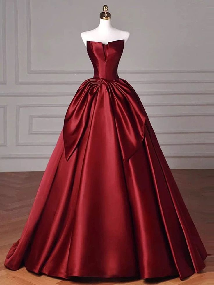 Elegant Strapless Burgundy Satin Ball Gown - Long Prom Dress for Birthday Party & Formal Events | Style J5671 | Perfect for Homecoming, Quinceañera & Special Occasions