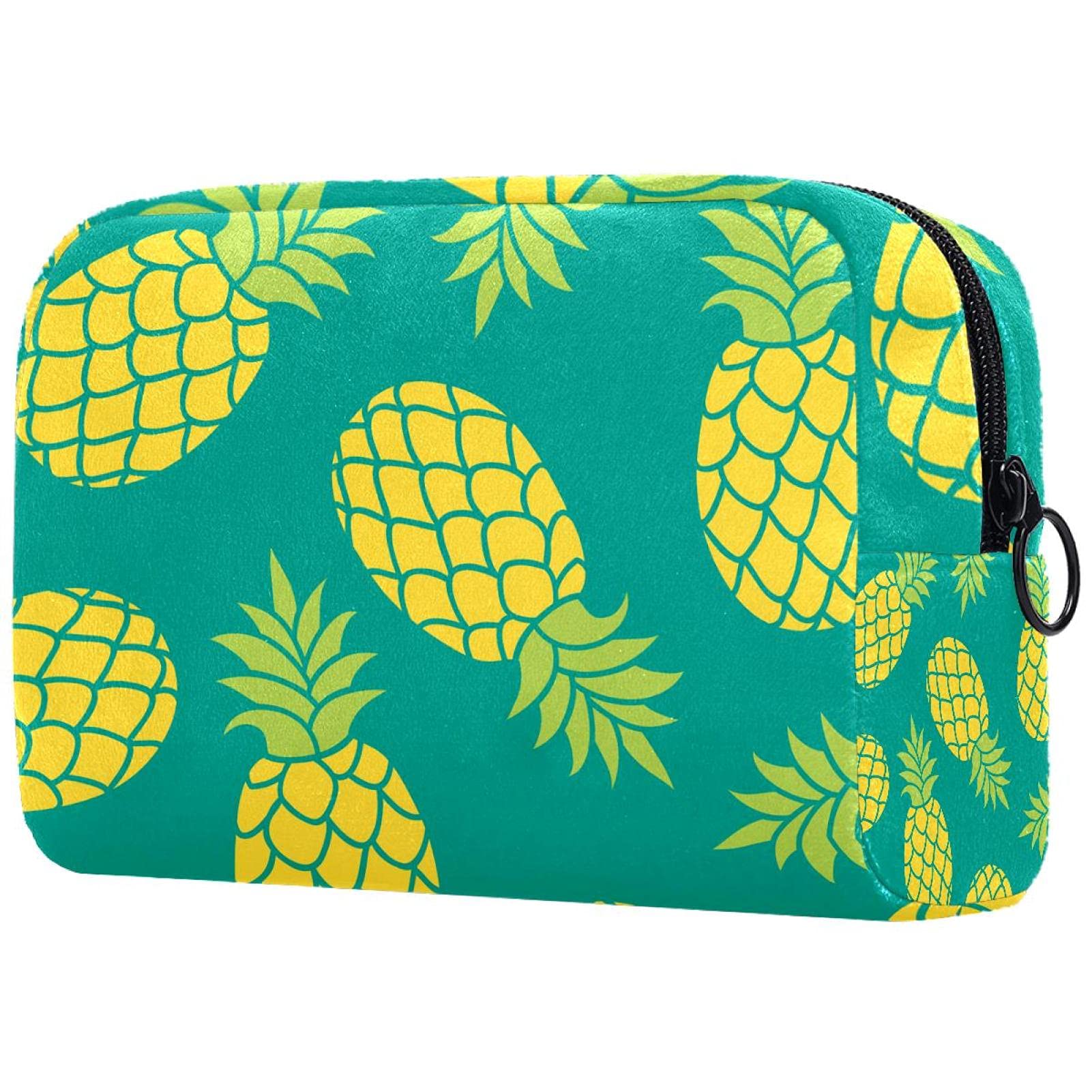 Large Yellow Pineapple Makeup Bag for Travel - Portable Cosmetic Organizer with Zipper for Women & Girls