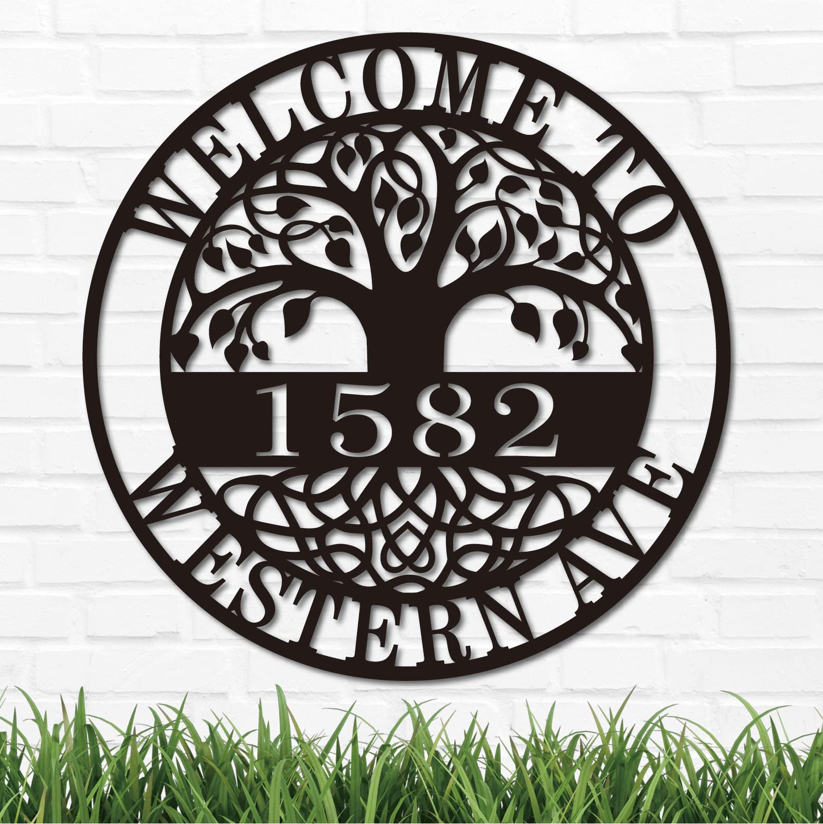 Custom Metal House Numbers for Outdoor - Personalized Modern Address Plaque Sign, Durable Yard Numbers for Home (Circle Tree Design) - Perfect for Front Door, Mailbox & Garden Decor