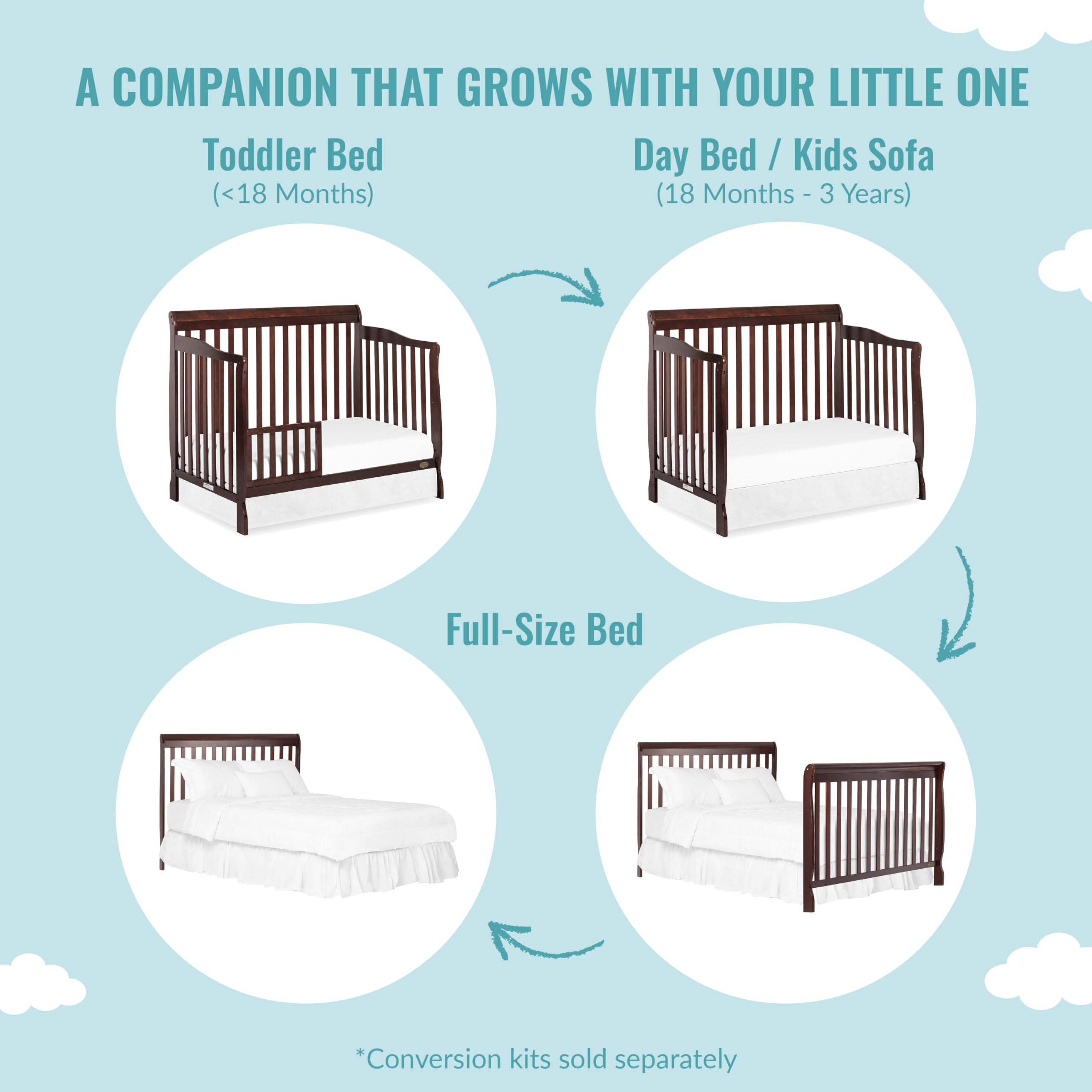 Dream On Me Ashton 5-in-1 Convertible Crib in Espresso - Greenguard Gold Certified Safe Nursery Furniture, 50x36x44 Inches - Perfect for Baby's Nursery, Toddler Room & Guest Bedroom