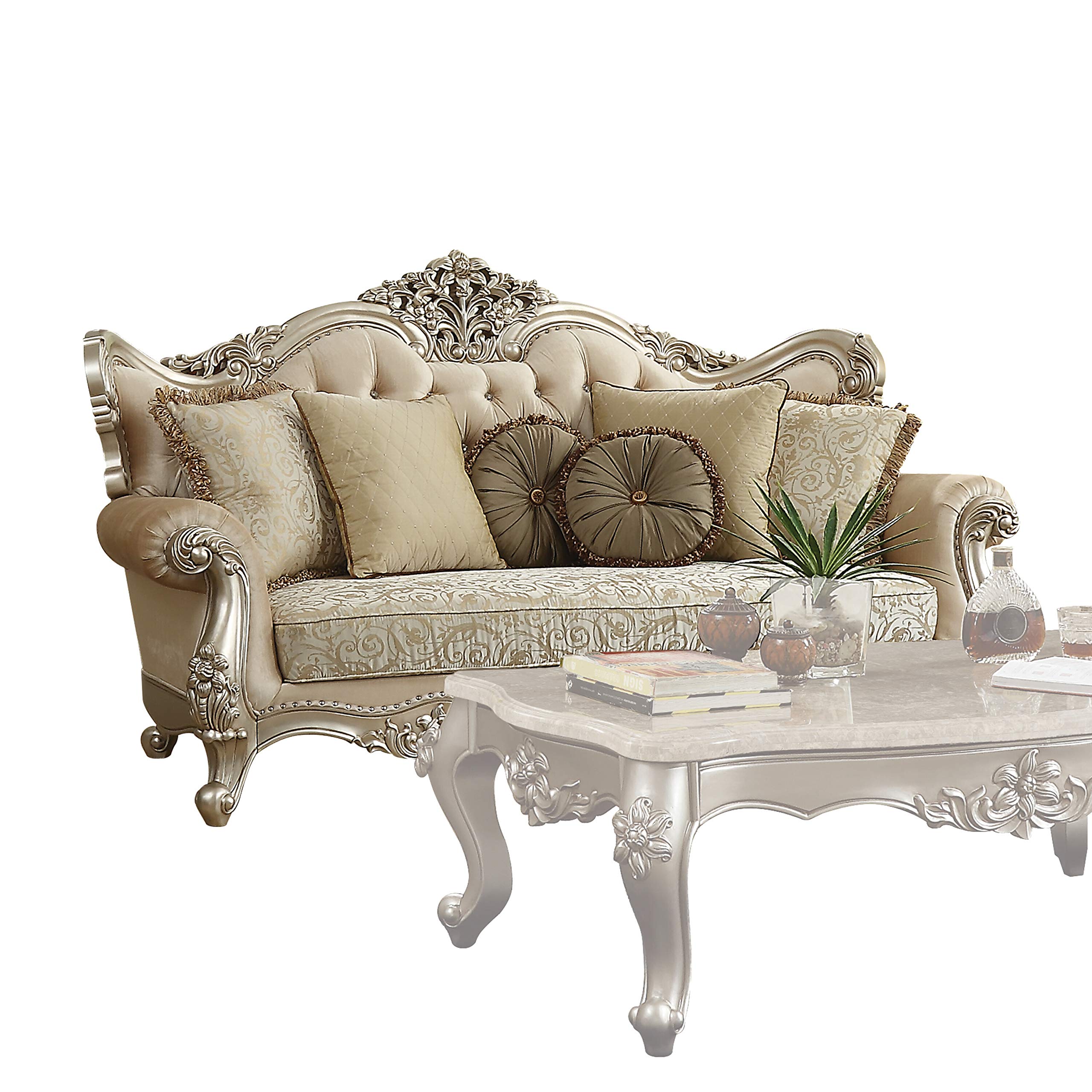 ACME Furniture Bently Sofa - Beige Floral Fabric with Champagne Wood Trim | Modern Living Room Couch for Home & Office Decor