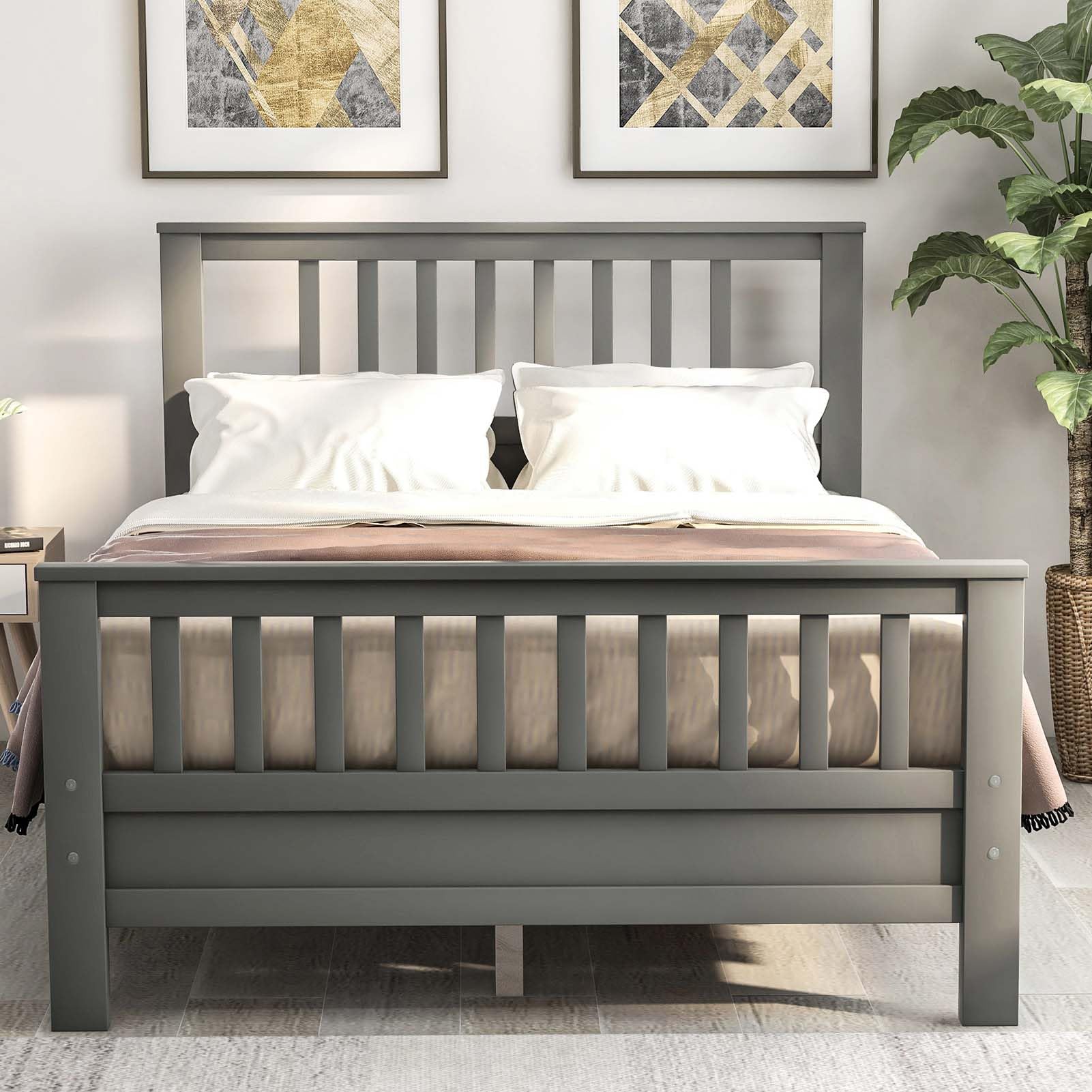 **Full Size Platform Bed Frame with Wood Headboard & Footboard - Sturdy Wood Slat Support, No Box Spring Needed - Easy Assembly for Boys & Girls Bedroom (Gray) - Perfect for Kids' Rooms, Guest Rooms & Small Spaces**