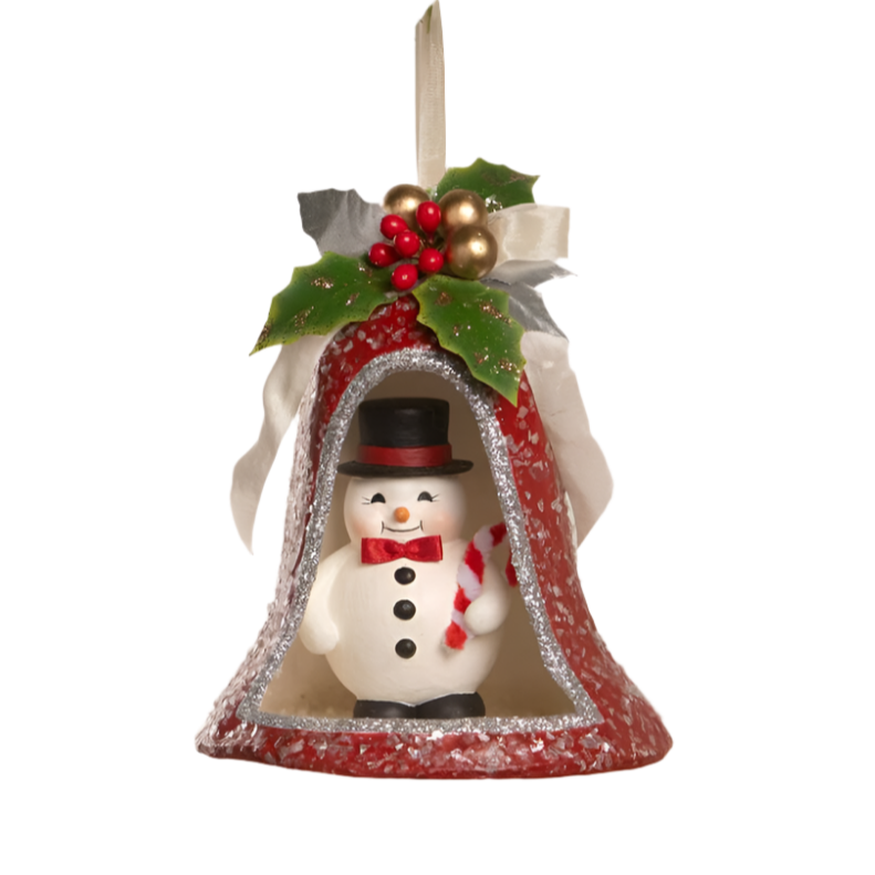 6 Kitschmas Snowman in Bell by Bethany Lowe Designs - Vintage Christmas Decor for Home, Office & Holiday Party Decoration