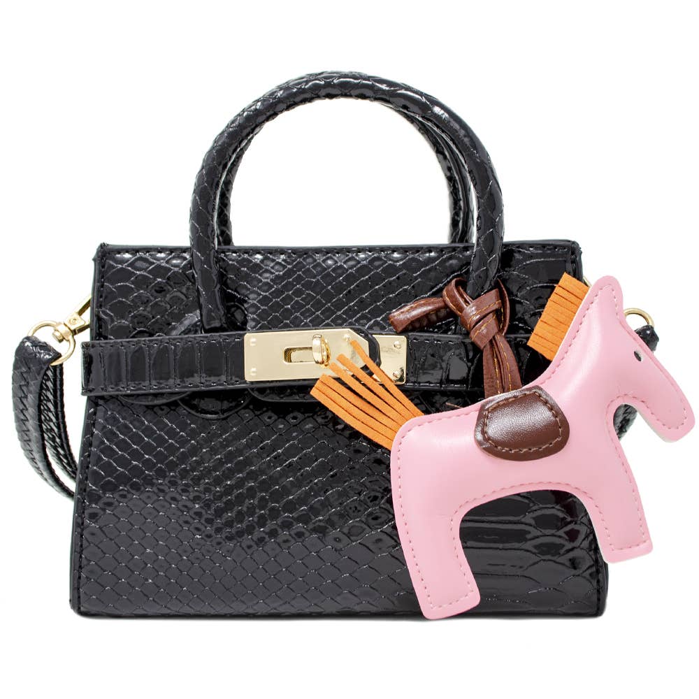 Lavender Crocodile Embossed Pony Hair Handbag for Women - Elegant Crossbody Purse for Work, Party & Evening Out