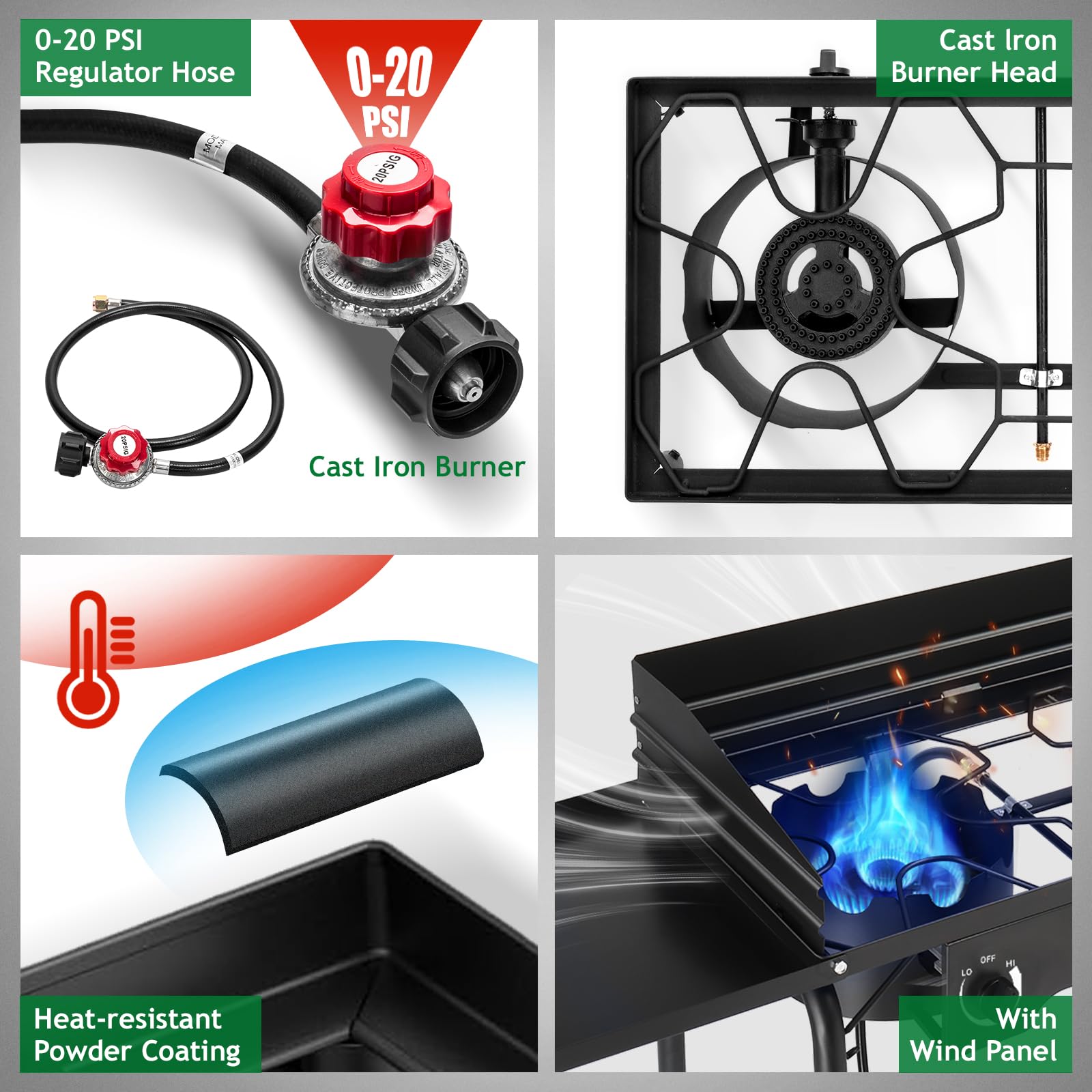 Outvita 3 Burner Propane Gas Stove - 225,000 BTU Outdoor Camping Cooker with Windscreen & Side Shelves - Perfect for Backyard BBQ, Turkey Frying, Baking & Picnics