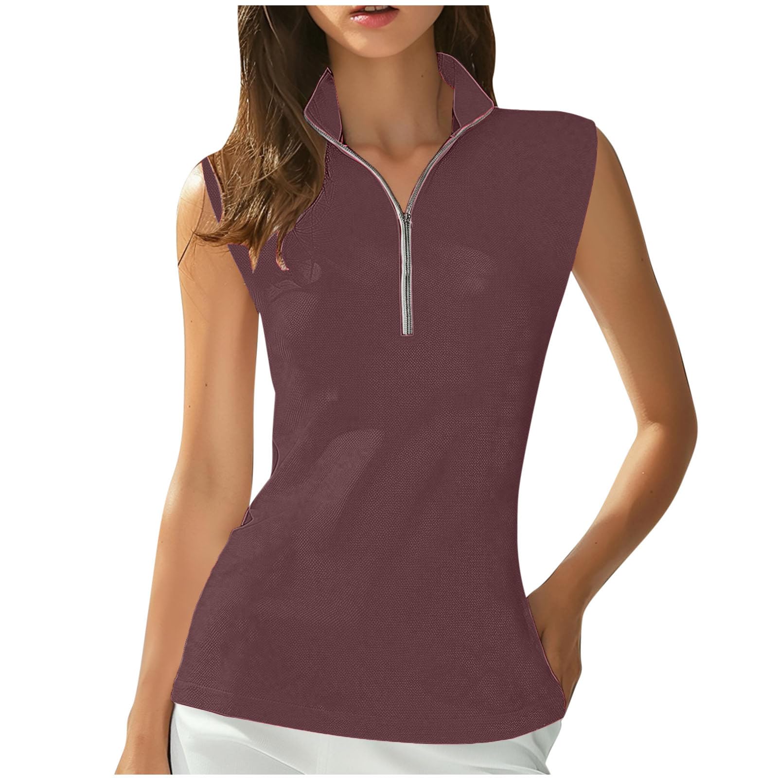 Women's Sleeveless 1/4 Zip Golf & Tennis Tops with Collar - Quick Dry Breathable Eyelet Design for Summer Workouts, Casual Wear & Office Attire | Perfect for Golfing, Tennis Matches & Active Lifestyle