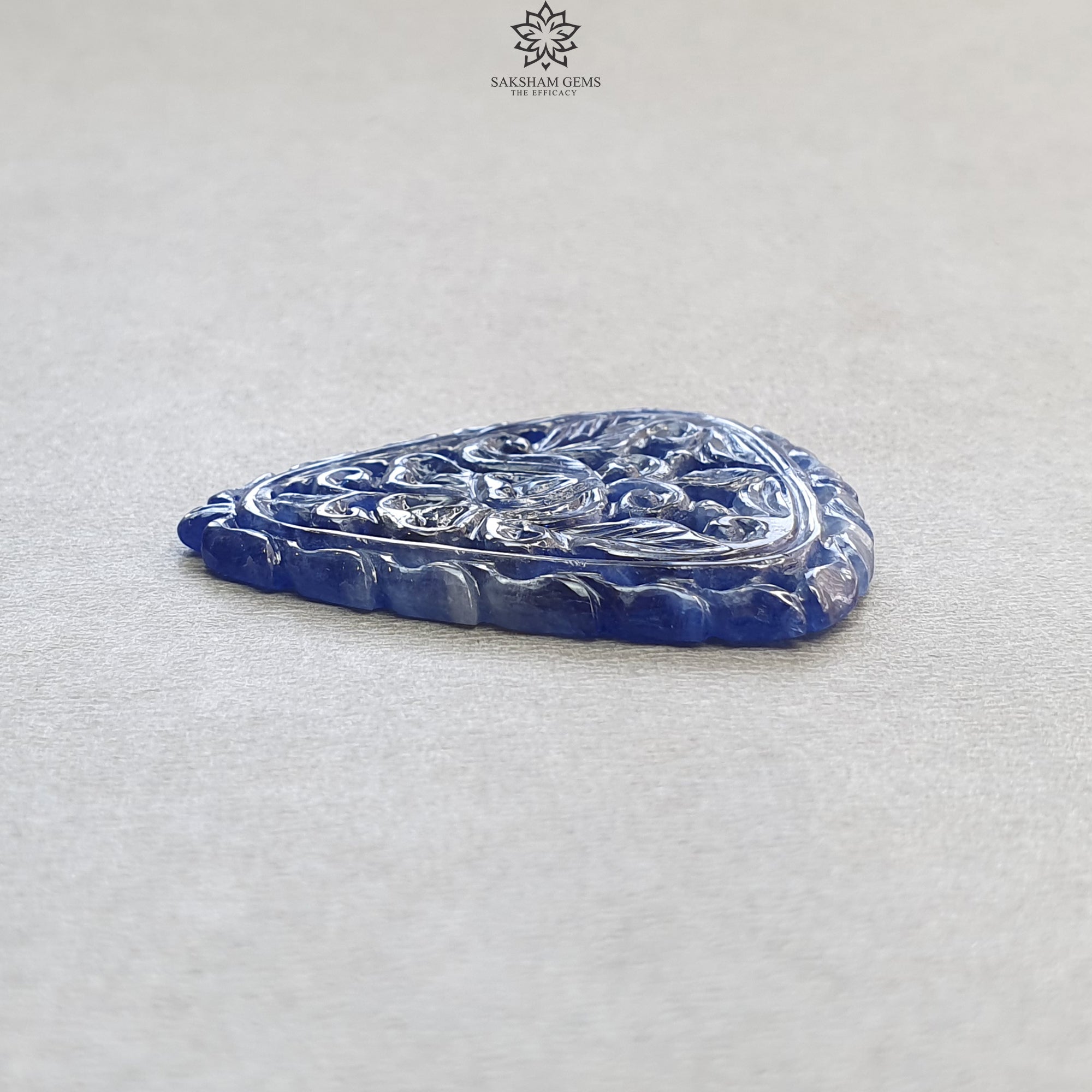 Natural Untreated Blue Sapphire Gemstone Carving - 58.80cts Unheated Hand-Carved Triangle Shape (42x36mm) for Jewelry Making, Meditation & Spiritual Healing