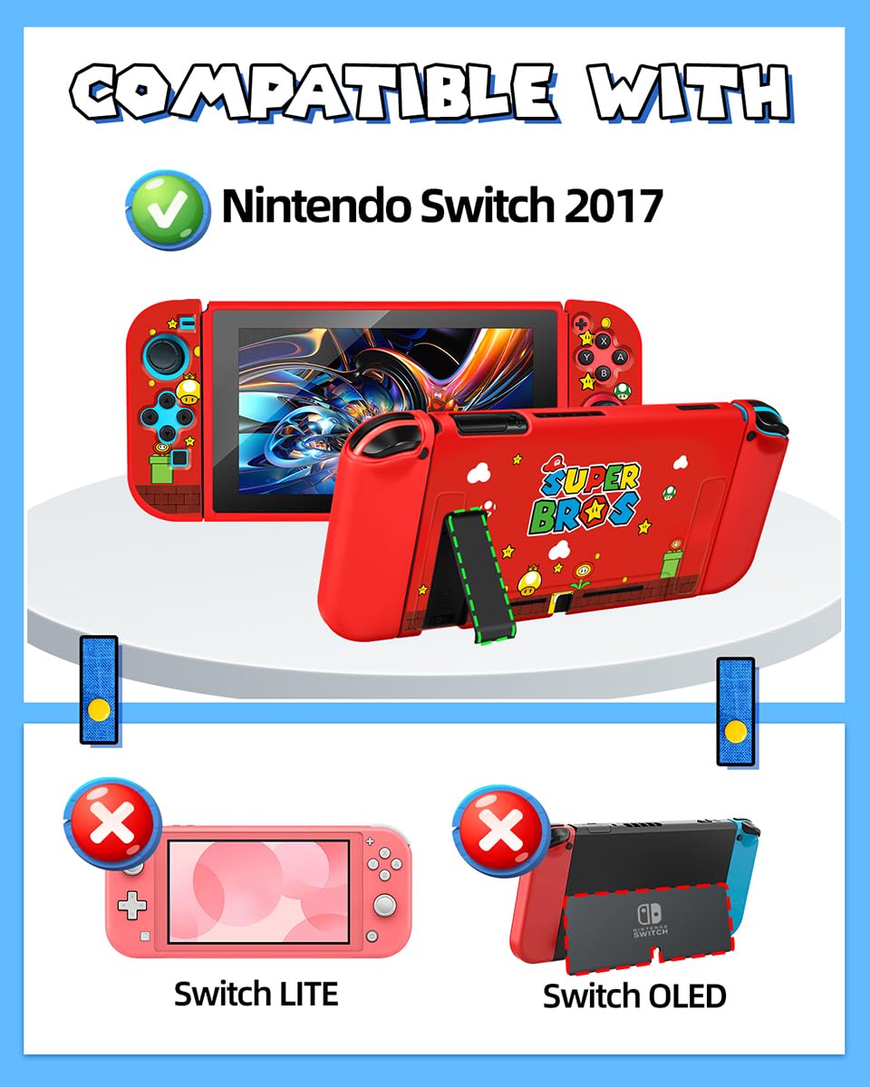 9-in-1 Nintendo Switch Travel Case Bundle - Protective Cover, Thumb Grips, Game Card Holder & Dock Sticker Wrap Accessories Storage Bag for Switch 2017 - Perfect for Travel, Gaming Parties & On-the-Go Protection