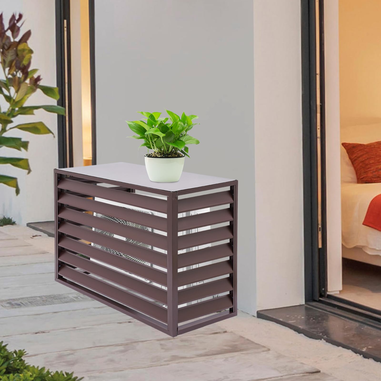 Freestanding Aluminum Alloy Outdoor Air Conditioner Cover Privacy Screen Fence Panel - Durable AC Unit Fence for Backyard, Patio & Deck (Brown) | Perfect for Yard Privacy, AC Protection & Outdoor Decor