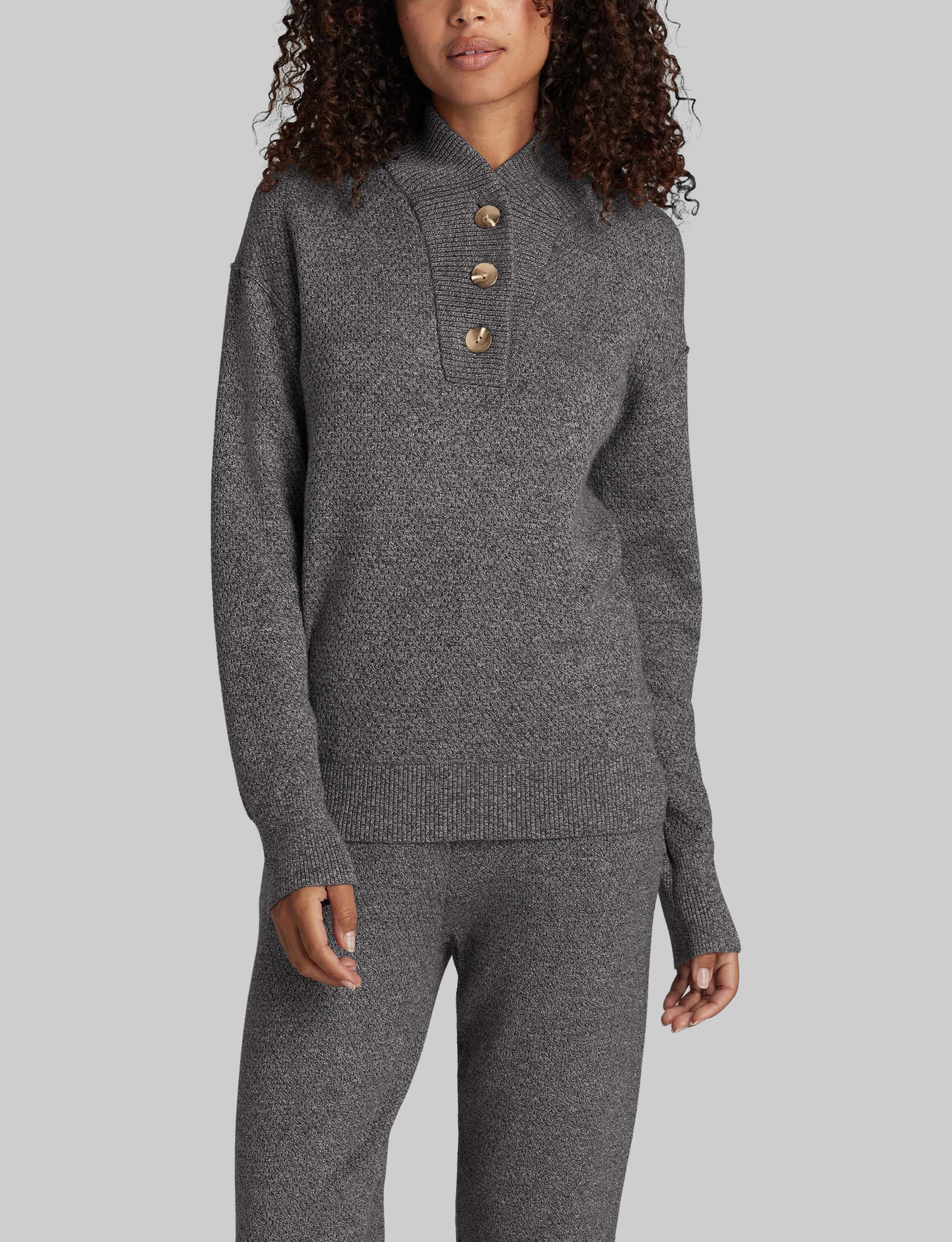 Cozy Women's Henley Sweater for Lounge & Casual Wear - Soft Knit Pullover Top for Relaxing at Home, Coffee Dates & Weekend Outings