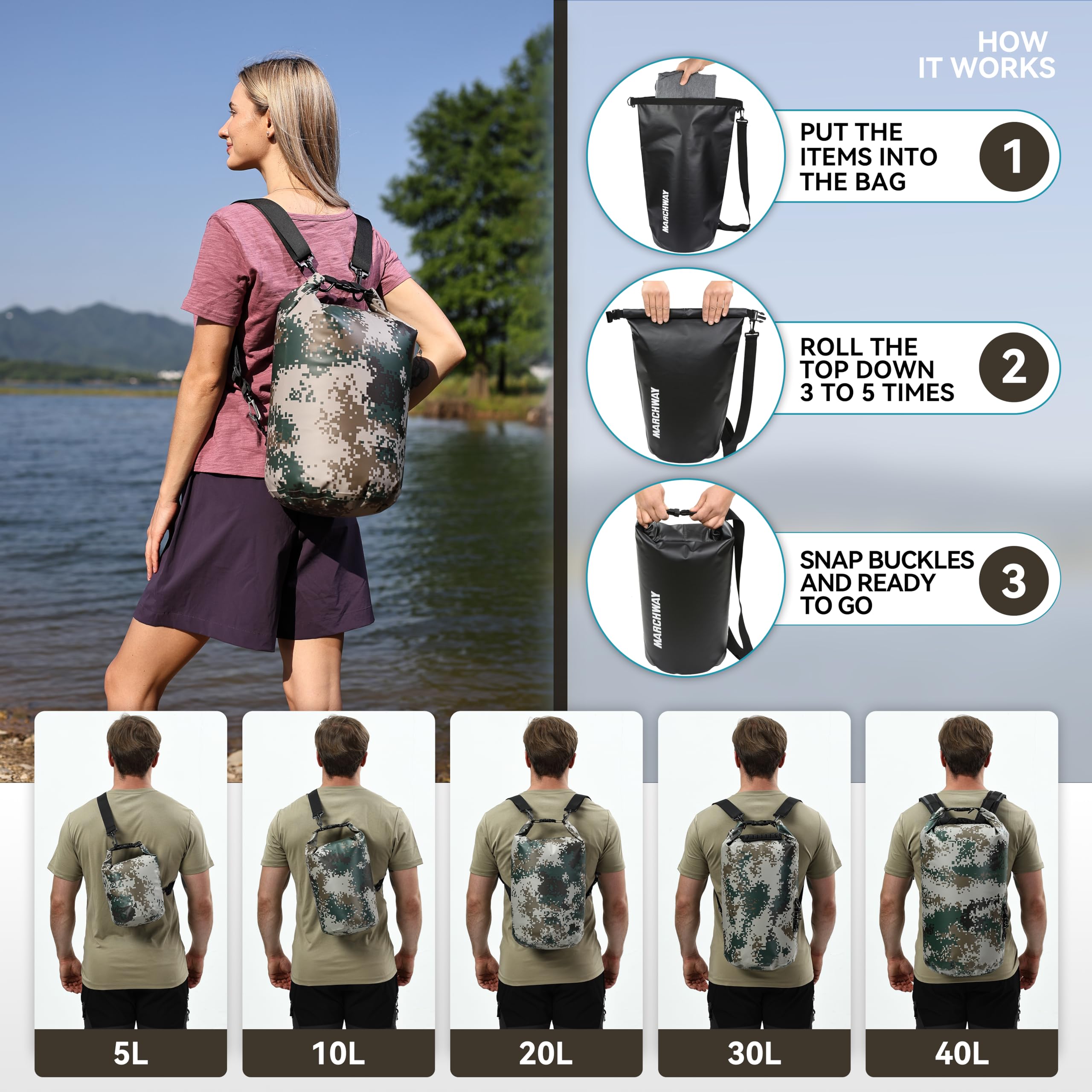 Waterproof Dry Bag Backpack 5L/10L/20L/30L/40L - Floating Roll Top Sack for Kayaking, Rafting, Boating, Swimming | Camping, Hiking, Beach & Fishing Gear Protection | Keep Essentials Dry in Water Sports & Outdoor Adventures