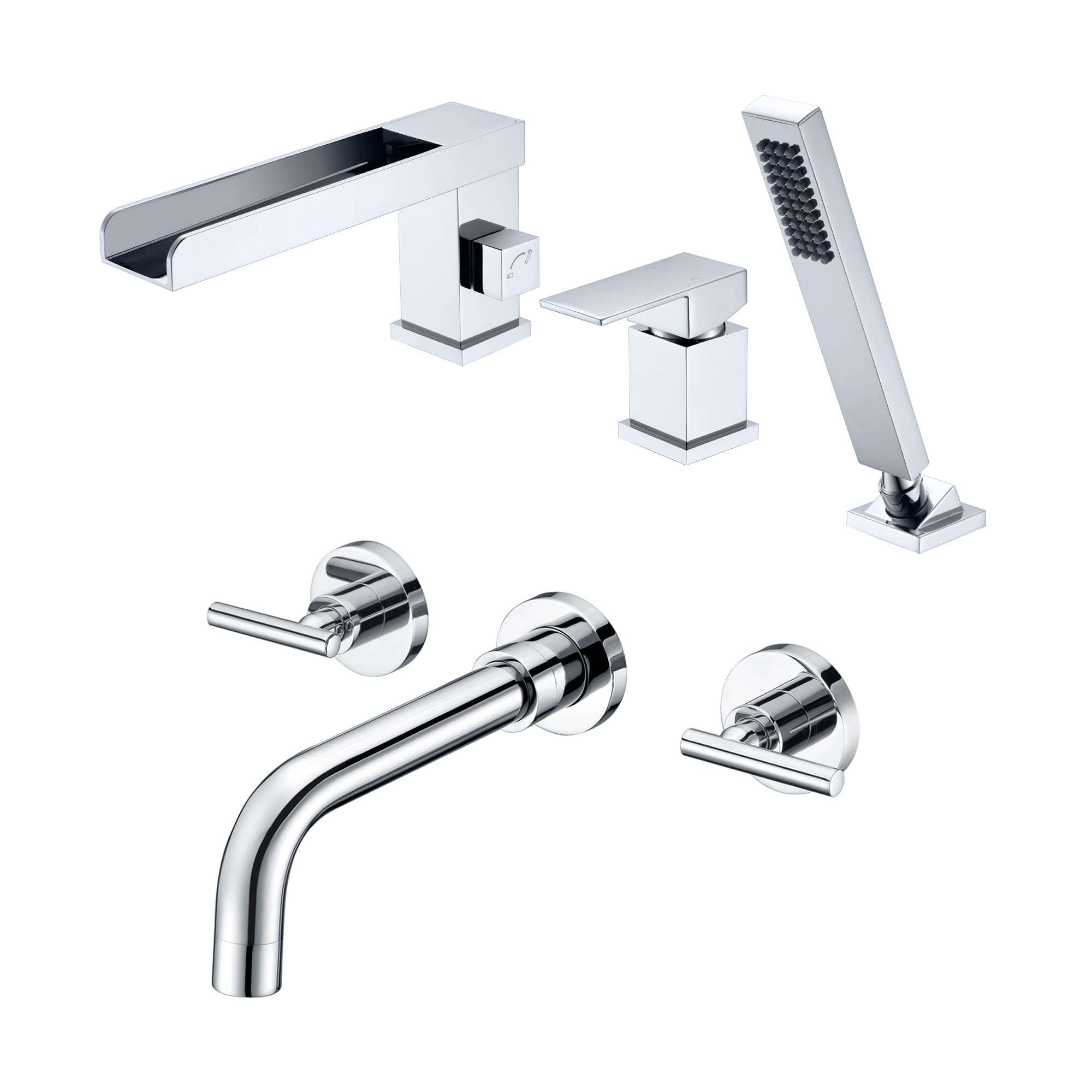 3 Hole Roman Tub Faucet S2148W-CH & Wall Mount Bathroom Sink Faucet S1393CI Set - Matte Black & Chrome Finish for Luxury Bathroom Renovation | Perfect for Spa, Master Bath, and Hotel Bathroom Upgrades
