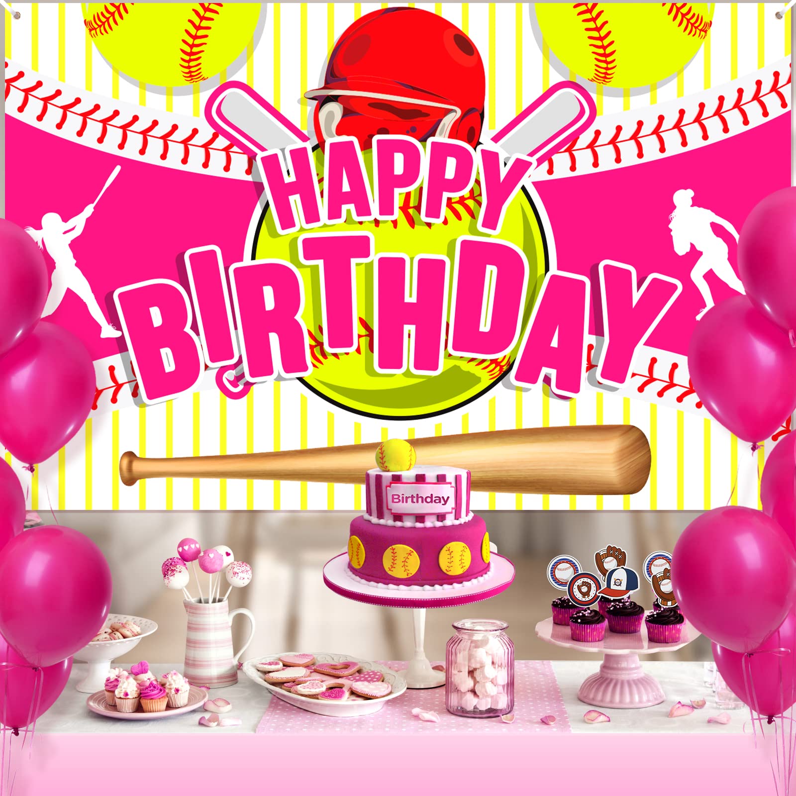 Softball Birthday Party Decorations - Large Sports Themed Backdrop Banner for Girls, Kids & Teens - Perfect for Christmas, Holiday Celebrations & Photo Backgrounds | Ideal for Birthday Parties, Team Events & Sports Themed Gatherings