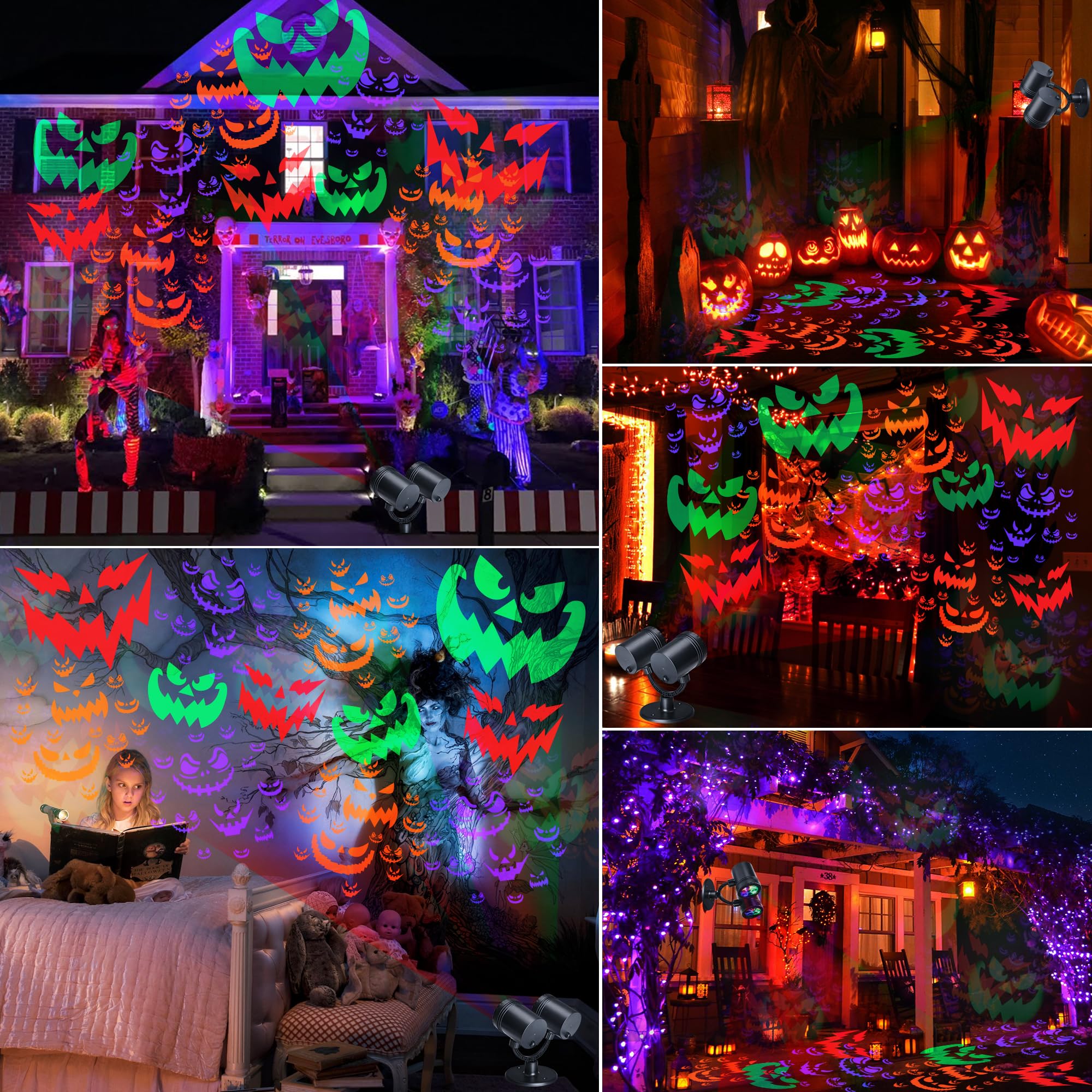Toodour Double Head Halloween Projector Lights Outdoor - Dynamic Waterproof Devil Face Projector with Timer for Home, Window, Wall - Perfect for Halloween Decorations, Parties, and Haunted House Themes