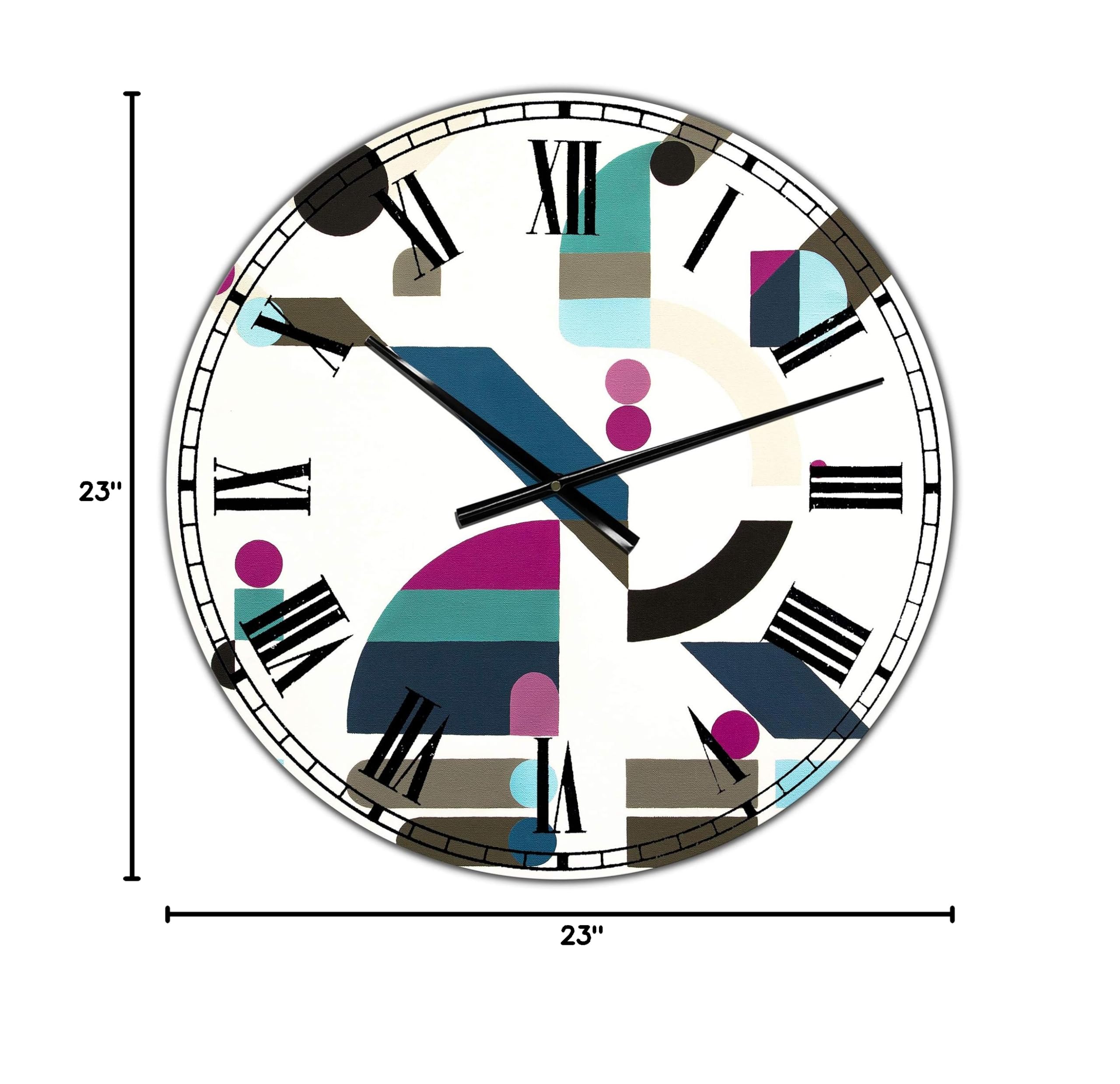 DesignQ Mid-Century Modern Wall Clock - Large Pink Green & Black 'Circe Composition III' for Living Room, Bedroom, Office Decor | Silent Non-Ticking Contemporary Home & Office Wall Art