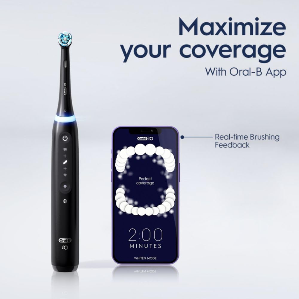 Oral-B iO5 Deep Clean + Whitening Rechargeable Electric Toothbrush with Pressure Sensor, 5 Modes & Travel Case - Black | Professional Teeth Cleaning for Home & Travel Use