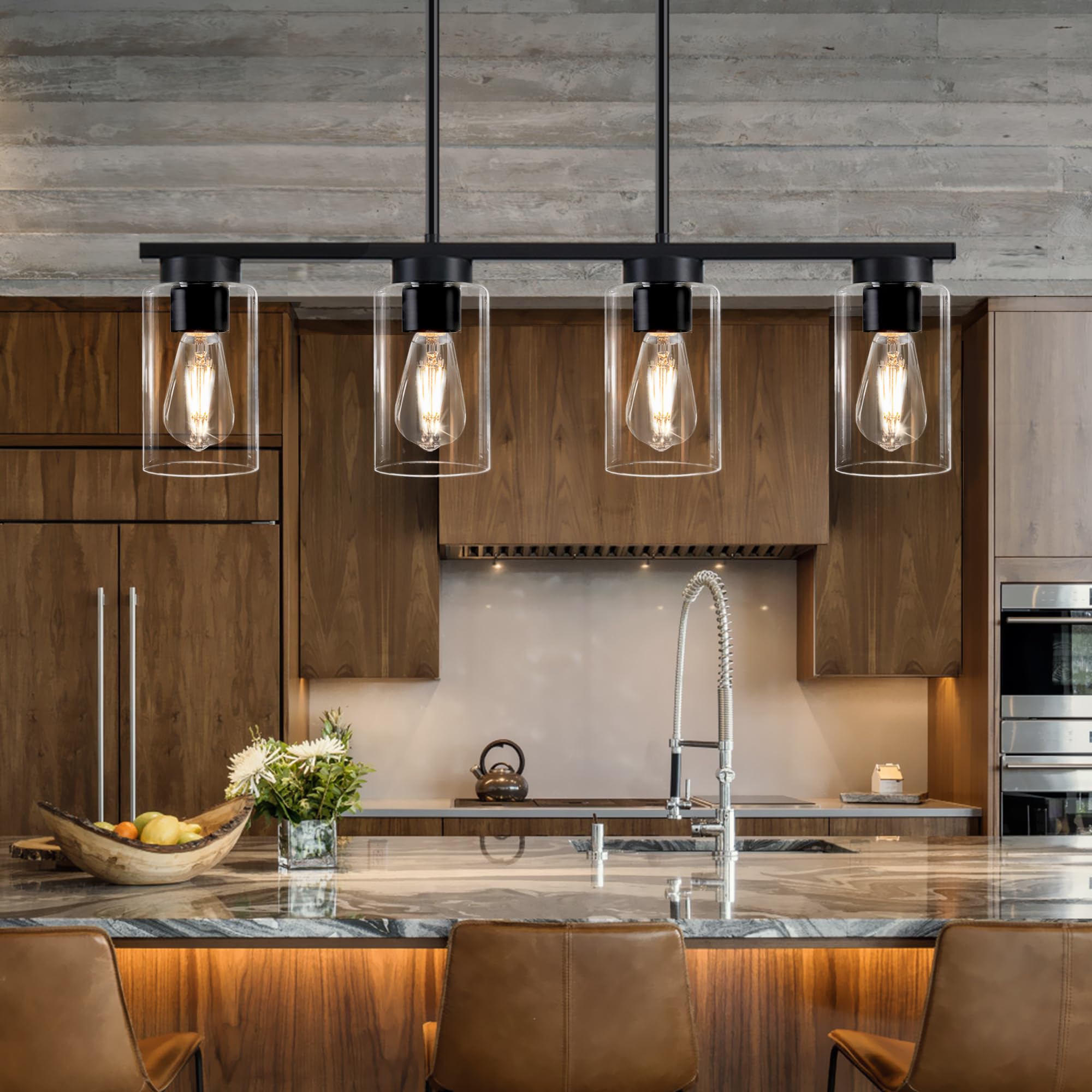 Modern Black 4-Light Farmhouse Pendant Chandelier - 27