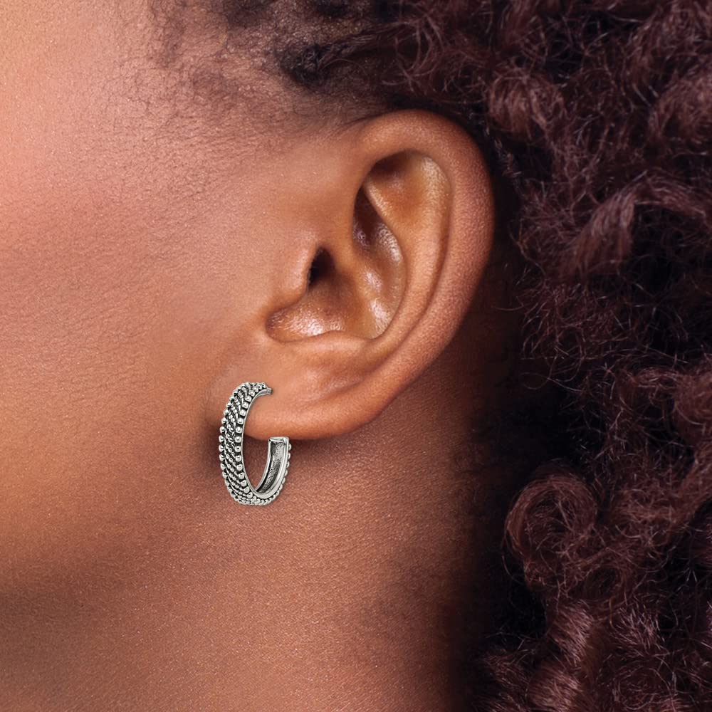 Vintage 925 Sterling Silver Medium Studded Hoop Earrings - 18.2mm Antiqued Silver Hoops for Women, Perfect for Everyday Wear, Parties & Special Occasions