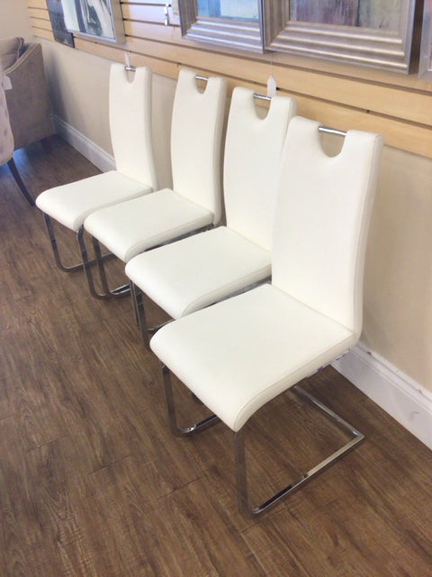 4 Pack White Vinyl & Chrome Modern Dining Chairs - Stackable Kitchen Chairs for Dining Room, Breakfast Nook, Restaurant & Office Use