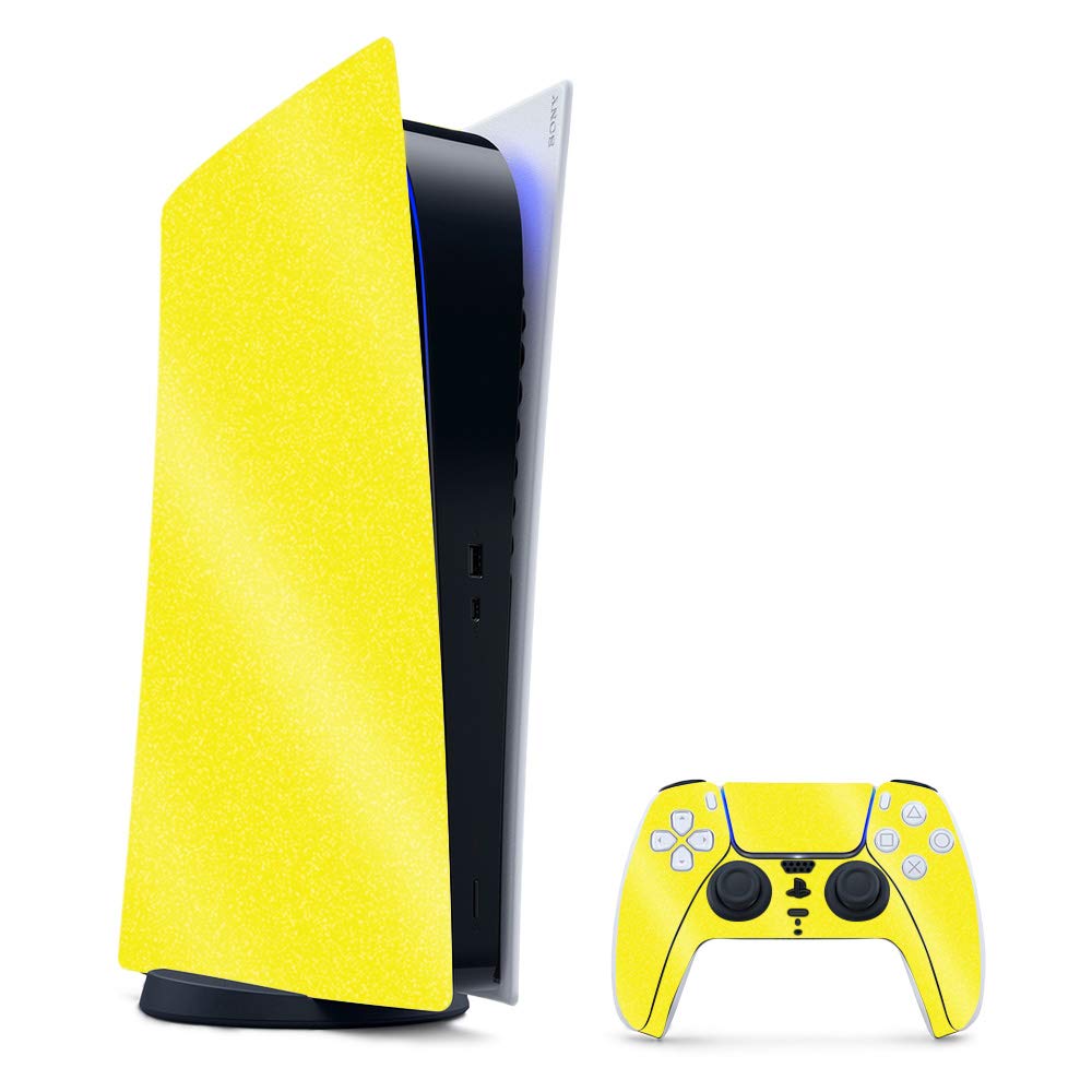 Glossy Glitter PS5 Skin - Solid Yellow Gaming Cover for Playstation 5 Digital Edition | Durable & Easy to Apply | Perfect for Gaming Setups & Collectors