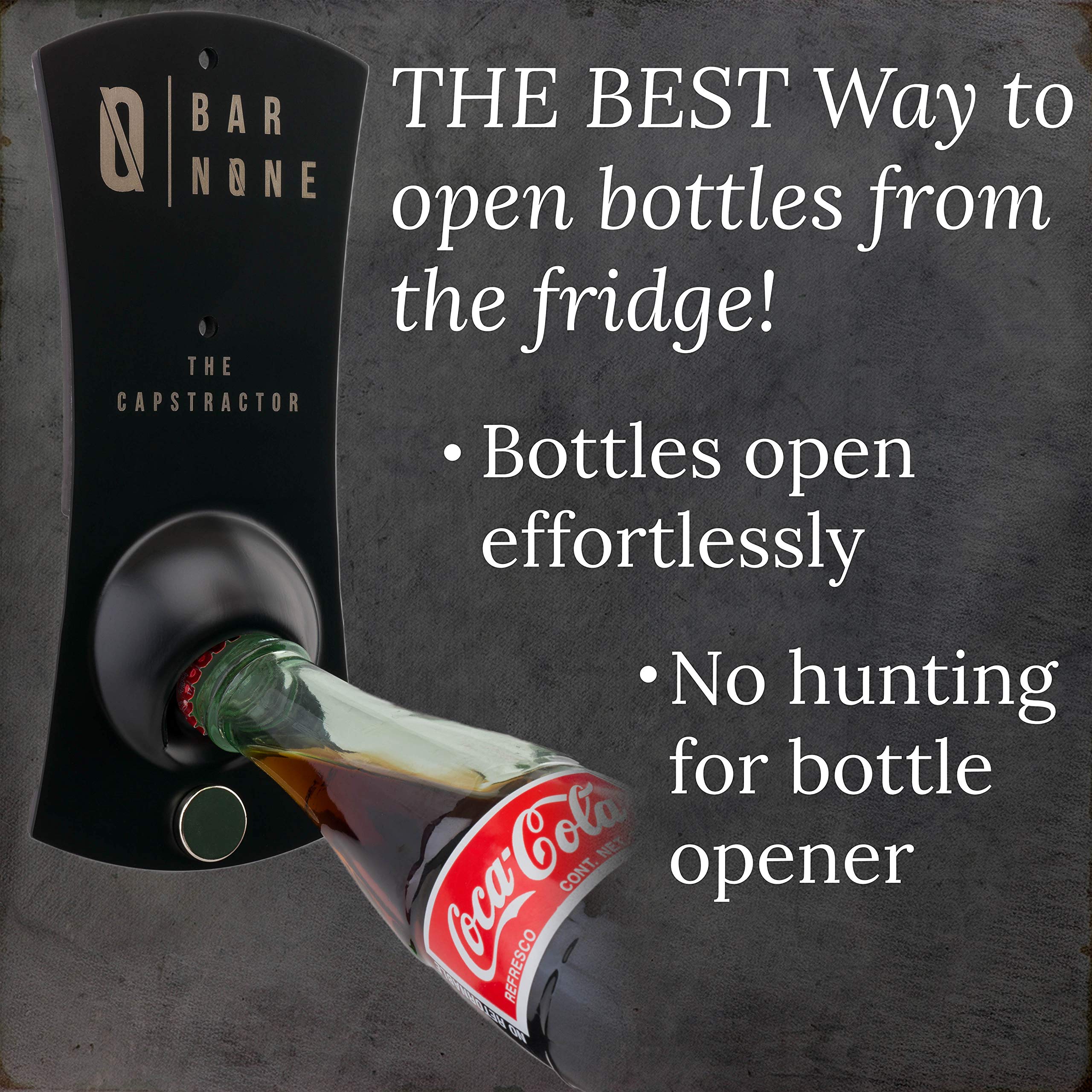 BAR NONE The Capstractor - Magnetic Fridge Bottle Opener | Wall Mounted Beer Bottle Opener with Strong Magnet for Refrigerator, Kitchen, Bar & Home Use | Perfect for Bartenders, Parties & Everyday Convenience (Black, 1 Pack)