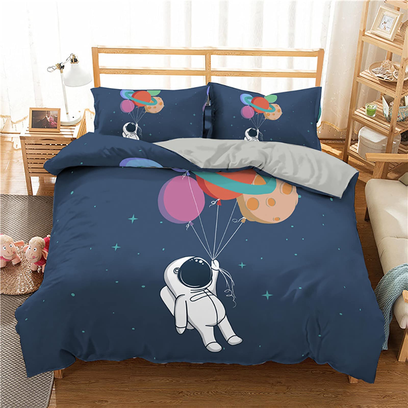 YEARGER Astronaut Comforter Cover Set for Kids & Teens - Soft Microfiber Lightweight Space-Themed Duvet Cover with Pillow Shams (Twin, 173x218cm, Blue) - Perfect for Galaxy Bedroom Decor & Space Enthusiast Gifts
