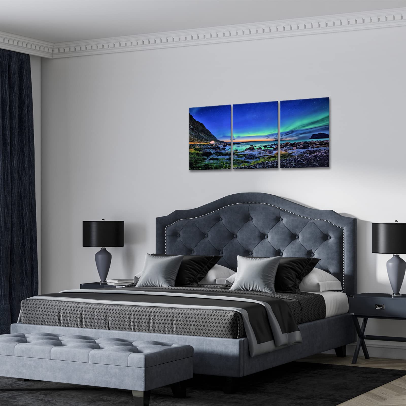 KAWAHONE Northern Lights Canvas Wall Art - Aurora Reef Mountain Landscape Framed Poster (12