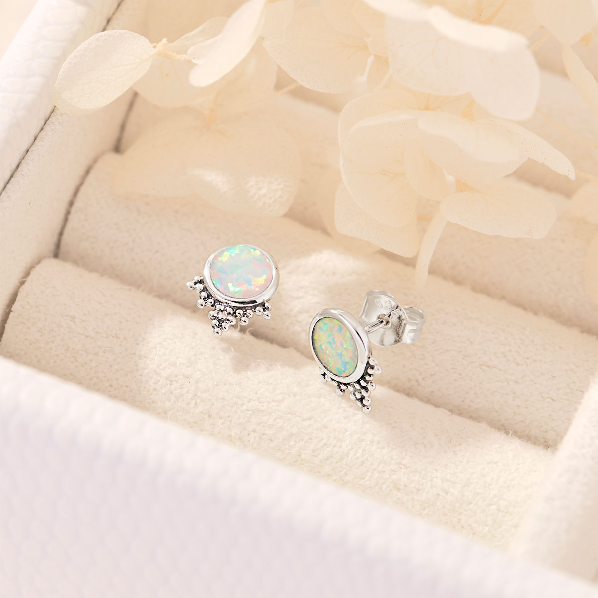 Mystic Mirror Opal Stud Earrings for Women - Genuine Opal Gemstone Jewelry - Perfect for Parties, Weddings & Everyday Wear