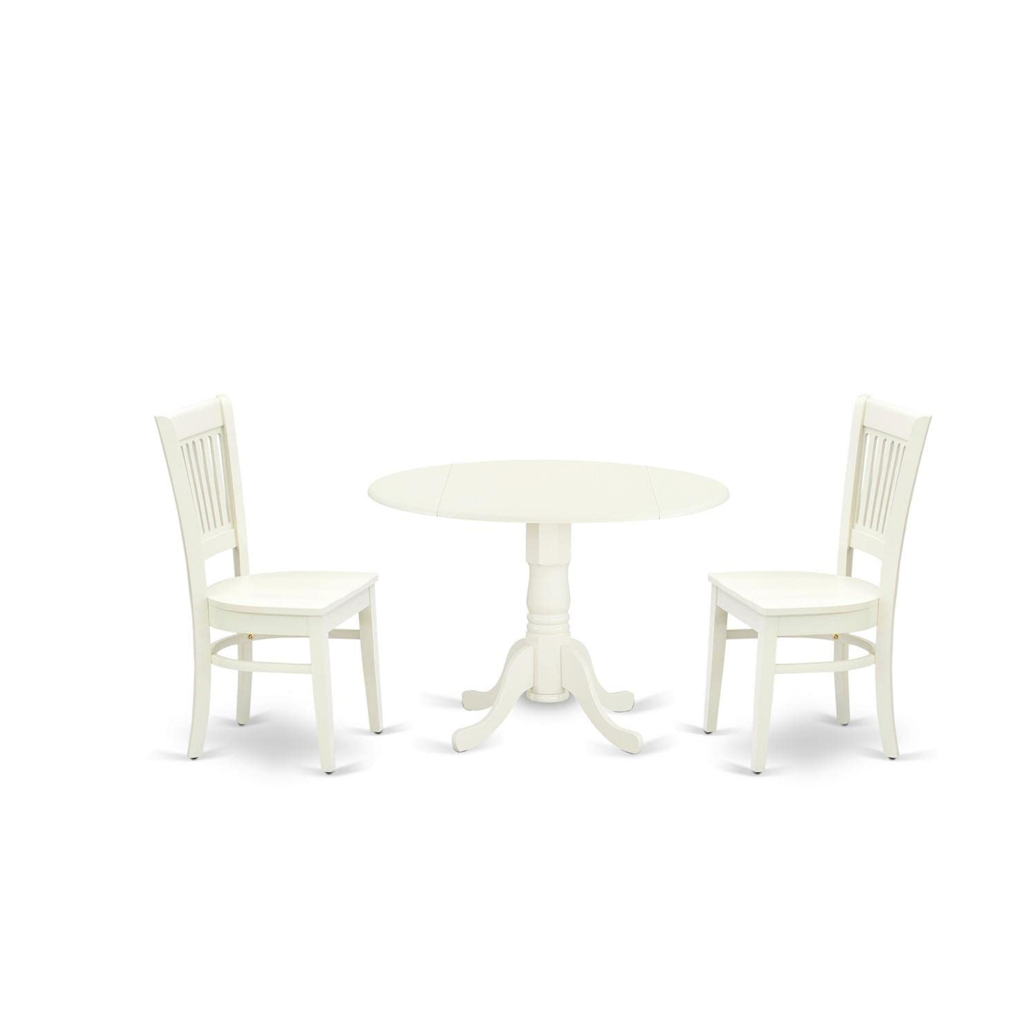 Modern 3-Piece Dining Table Set with Round Wooden Dropleaf Table & 2 Chairs - 42x42 Inch, Linen White - Perfect for Small Spaces, Breakfast Nooks & Cozy Apartments
