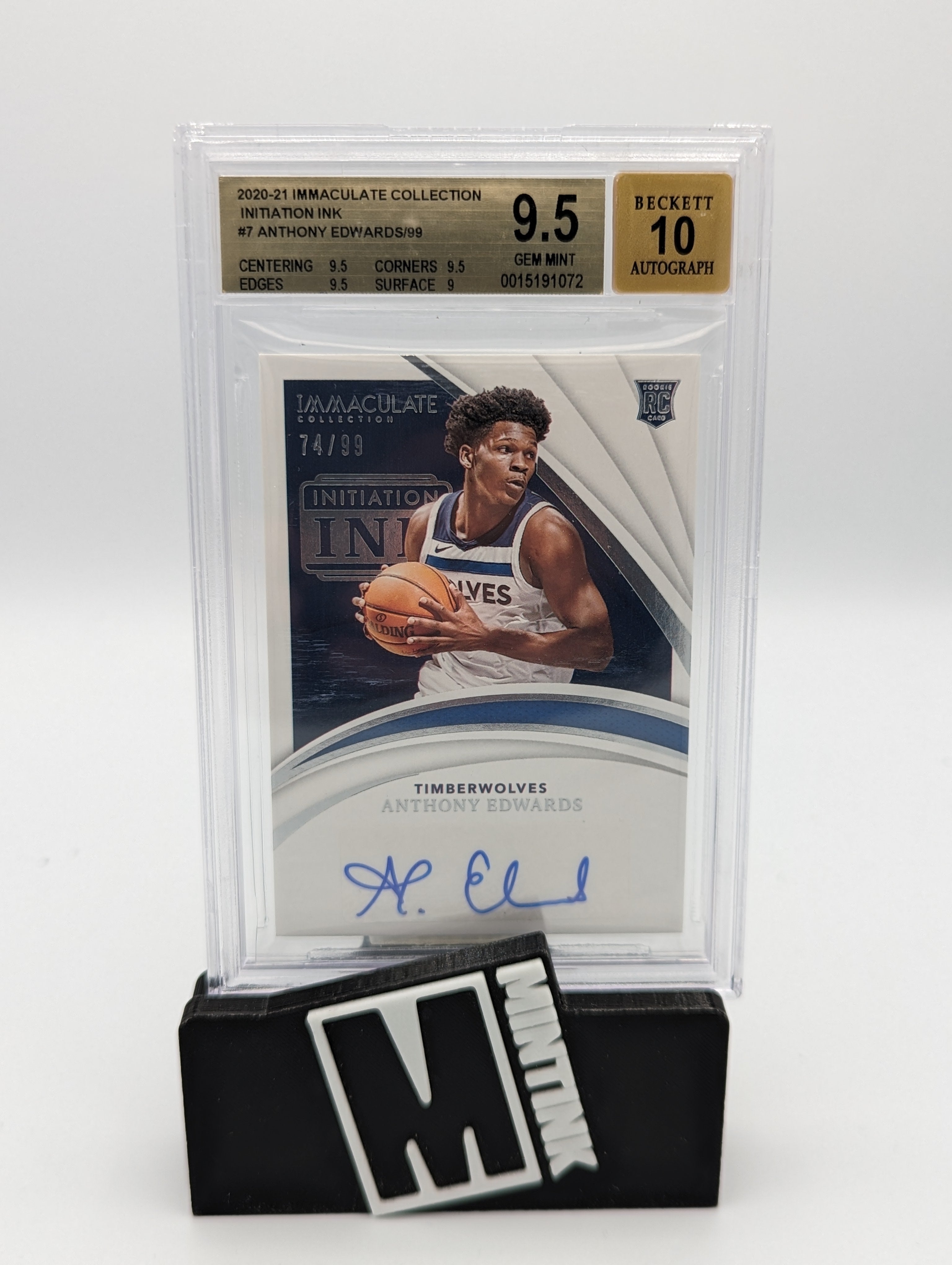 2020-21 Panini Immaculate Basketball Anthony Edwards Rookie Initiation Ink Autograph Card /99 BGS 9.5 - Perfect for Collectors, Investment & Display in Home or Office