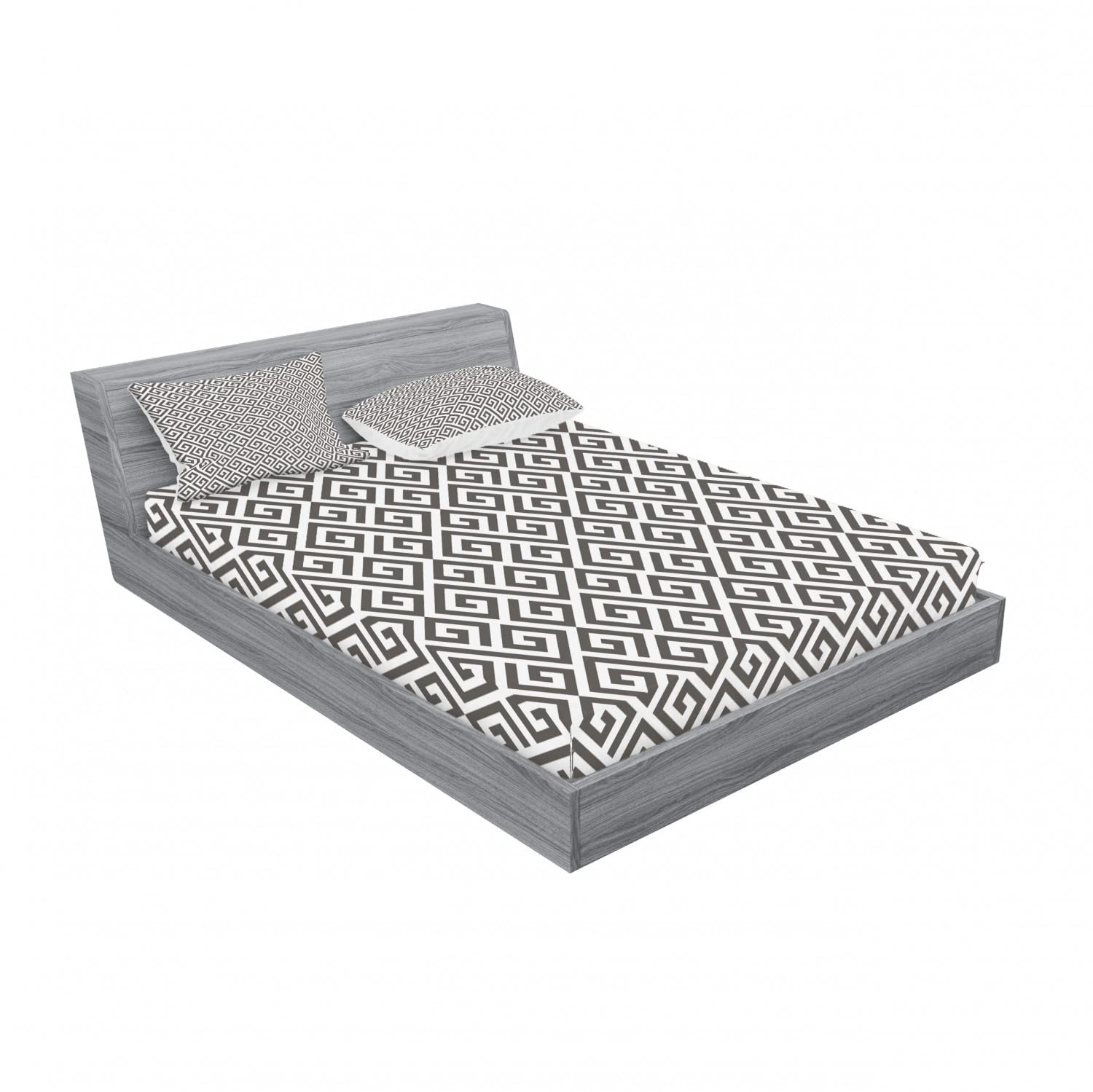 Ambesonne Modern 2-Piece Full Size Fitted Sheet Set with 4 Pillow Shams - Geometric Maze Pattern Bedding in White & Army Green - Soft Breathable Sheets for Guest Rooms, Dorms & Modern Bedroom Decor