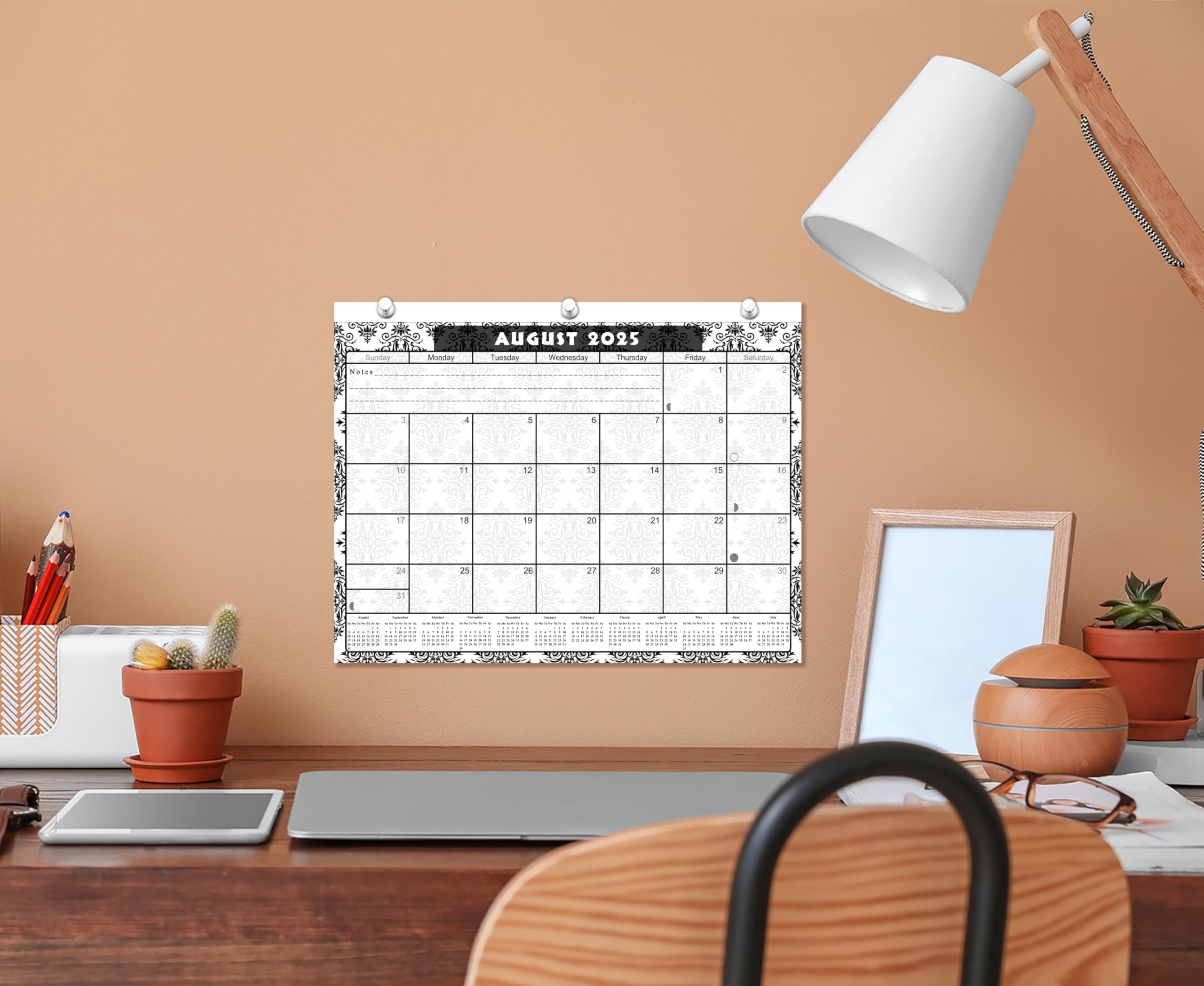 2025-2026 Student Planner | 12-Month Academic Calendar for College Students | 3-Ring Binder, Desk & Wall Organizer | School & Office Supplies | Made in USA (Black & White Damask Pattern) - Perfect for Class Scheduling, Homework Tracking & Time Management