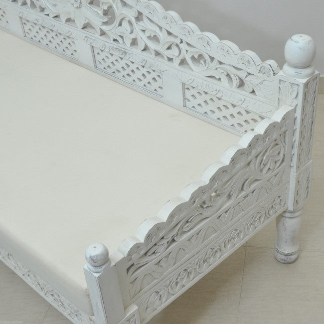 Hand Carved Balinese Daybed - Solid Teak Wood Outdoor Lounge Bed for Patio, Garden, or Poolside - Perfect for Relaxing, Sunbathing, and Boho Chic Decor