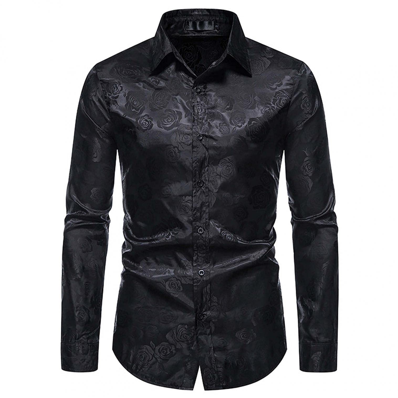 Men's Floral Rose Printed Long Sleeve Dress Shirt | Luxury Button Down Paisley Jacquard Wedding Party Shirt | Formal Occasions & Business Attire