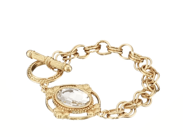 1928 Jewelry Oval Austrian Crystal Toggle Bracelet - Elegant Vintage Style Jewelry for Women, Perfect for Parties, Weddings & Special Occasions
