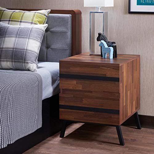 Modern 2-Drawer Nightstand with Metal Legs - Walnut & Black End Table for Bedroom, Living Room or Office - 18
